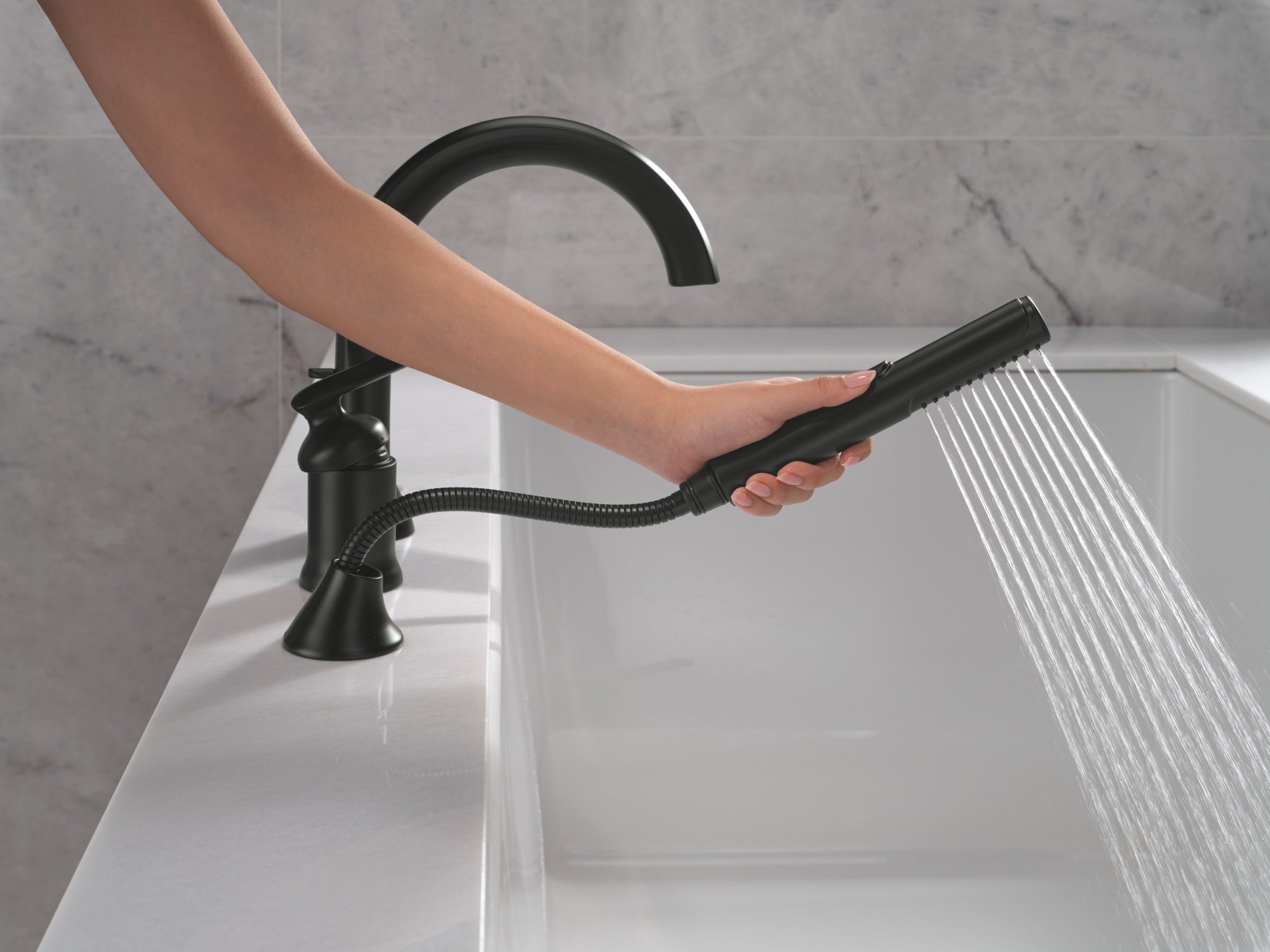 Delta Bonacci™ Three Hole Roman Tub Trim with Hand Shower