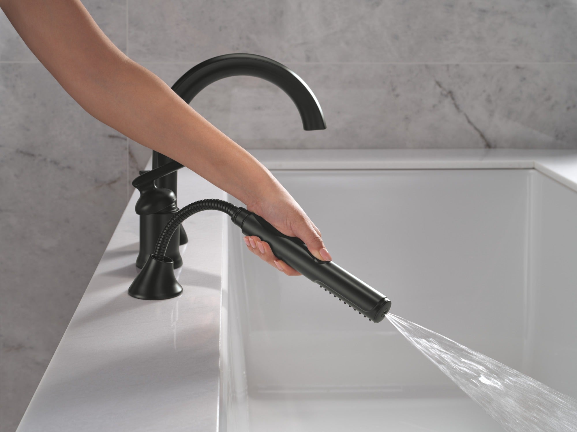 Delta Bonacci™ Three Hole Roman Tub Trim with Hand Shower
