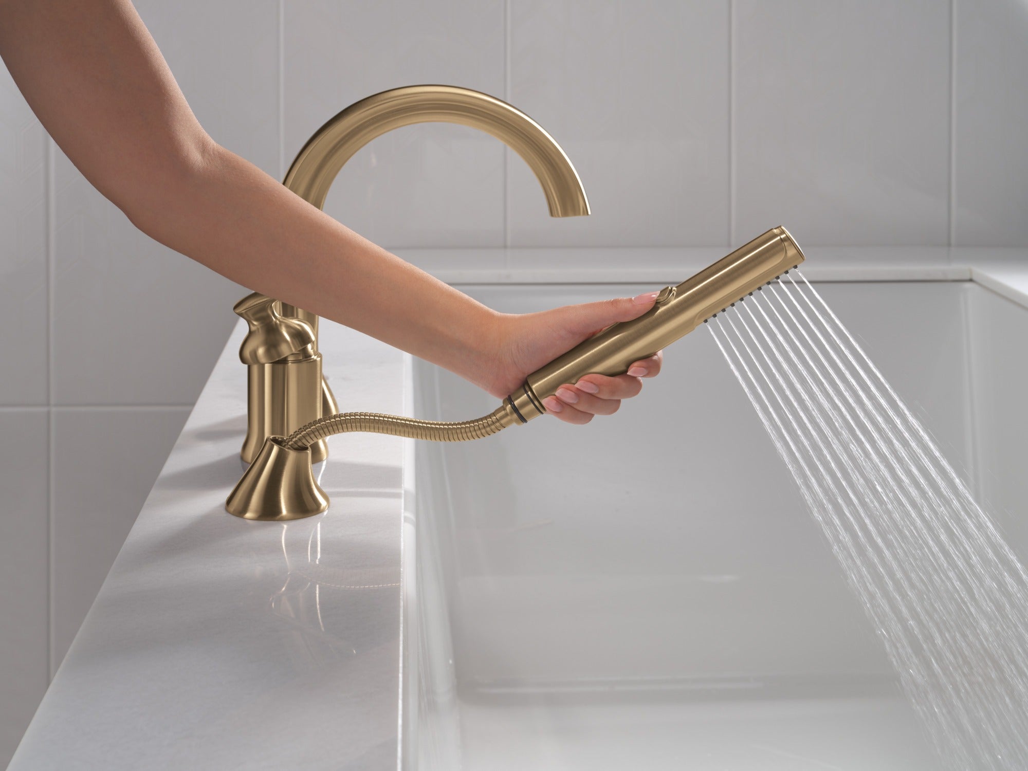 Delta Bonacci™ Three Hole Roman Tub Trim with Hand Shower