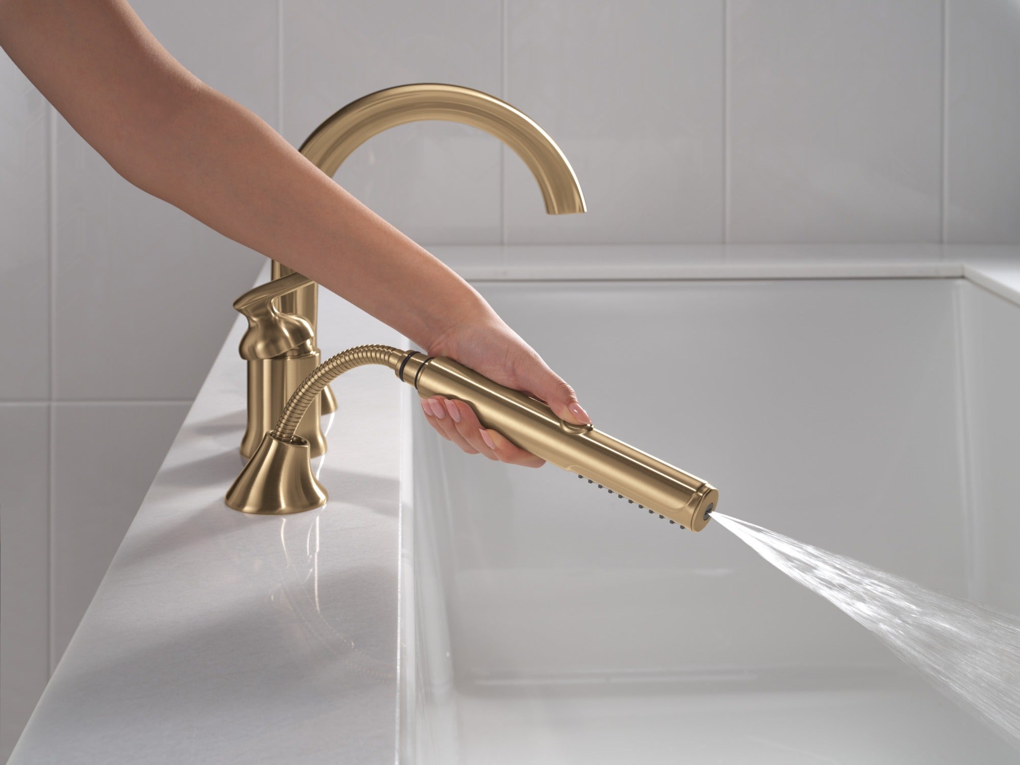 Delta Bonacci™ Three Hole Roman Tub Trim with Hand Shower