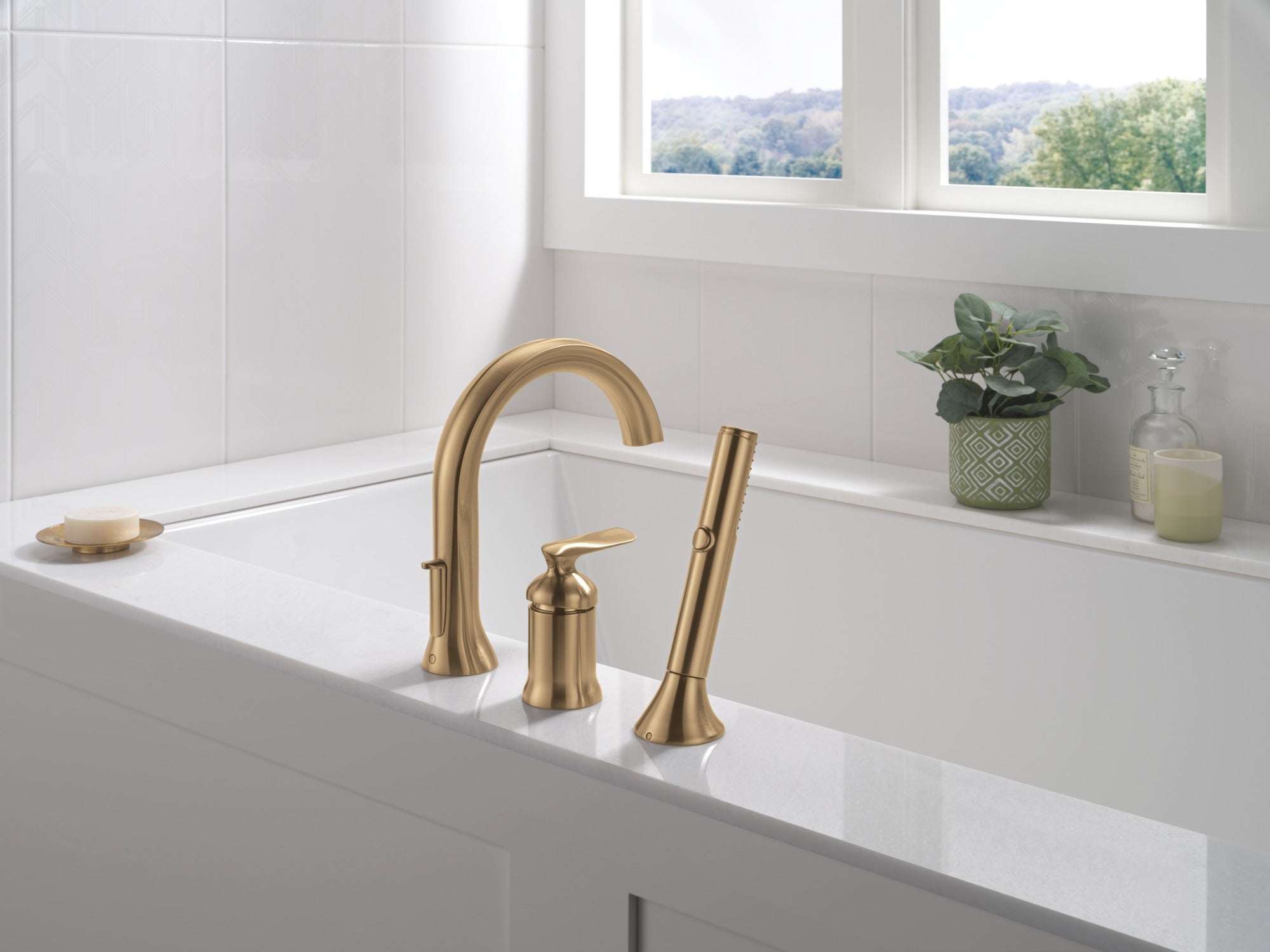 Delta Bonacci™ Three Hole Roman Tub Trim with Hand Shower