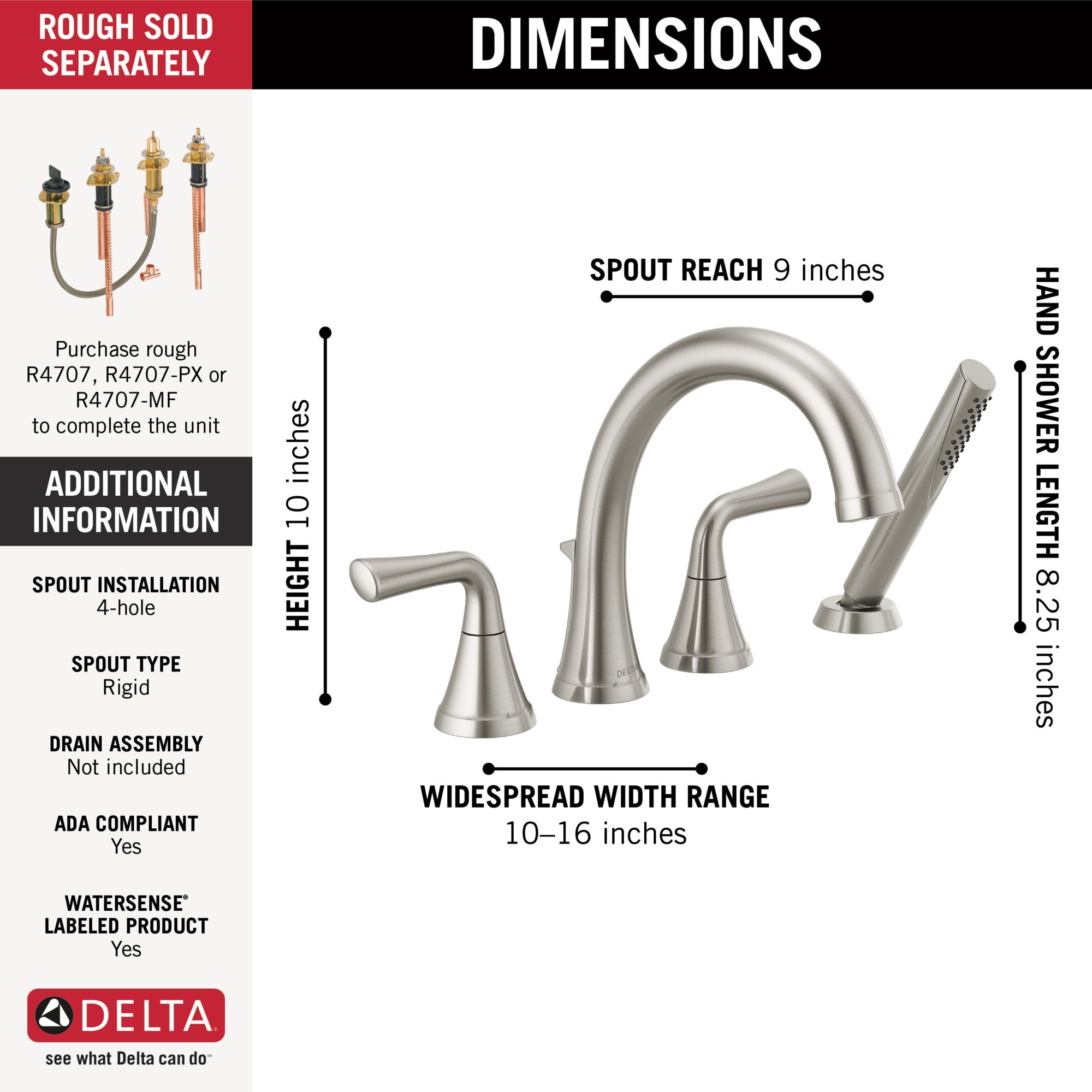Delta Kayra® Roman Tub Trim with Hand Shower