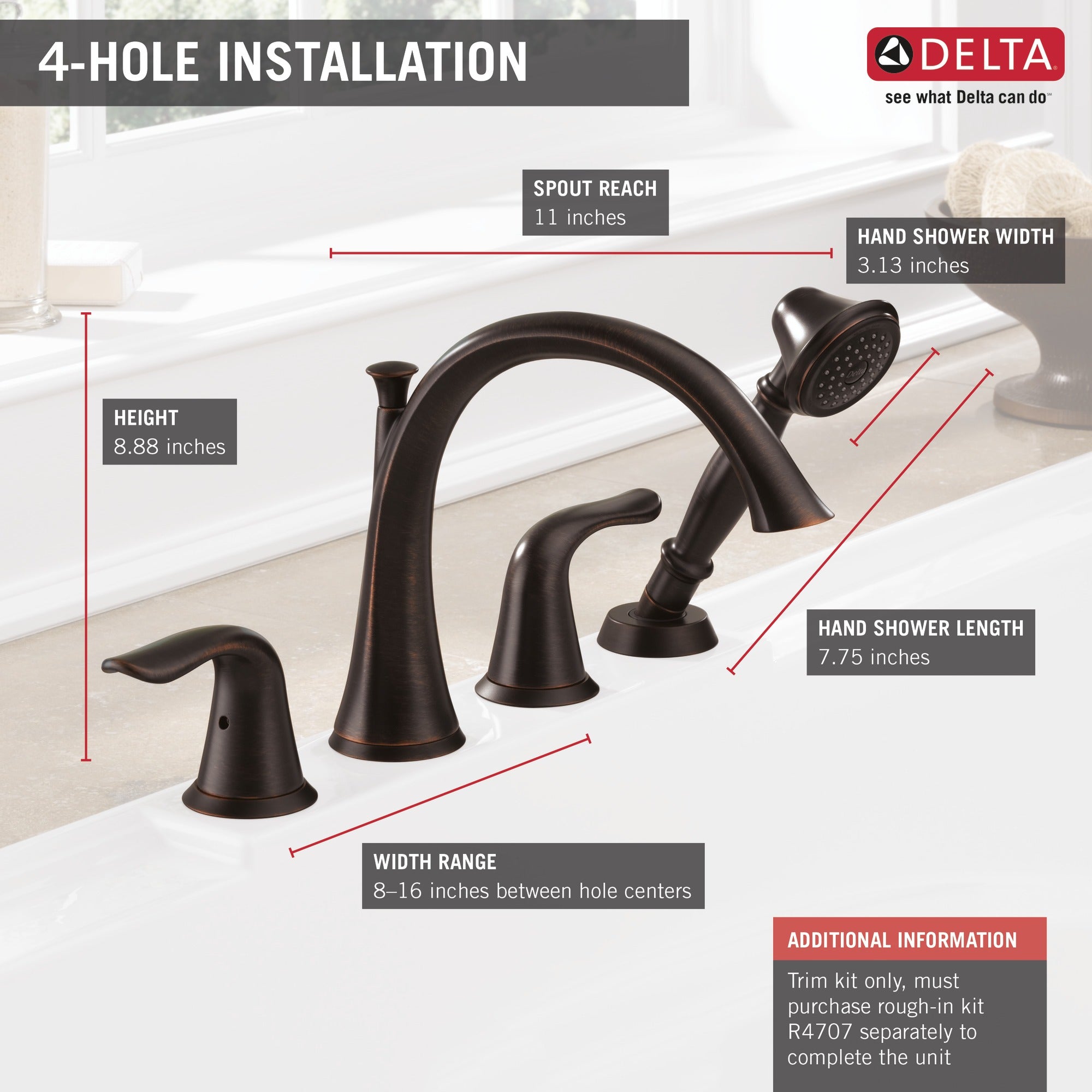 Delta Lahara® Roman Tub with Handshower Trim