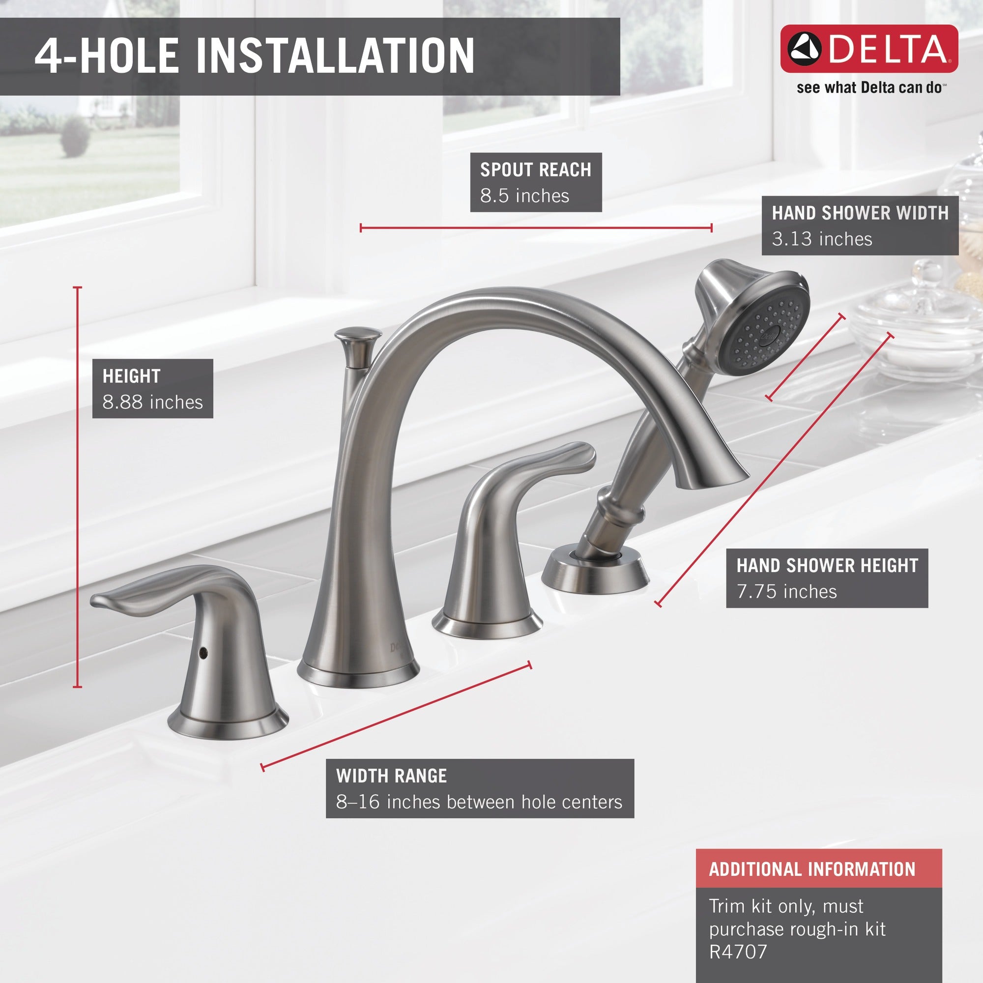 Delta Lahara® Roman Tub with Handshower Trim