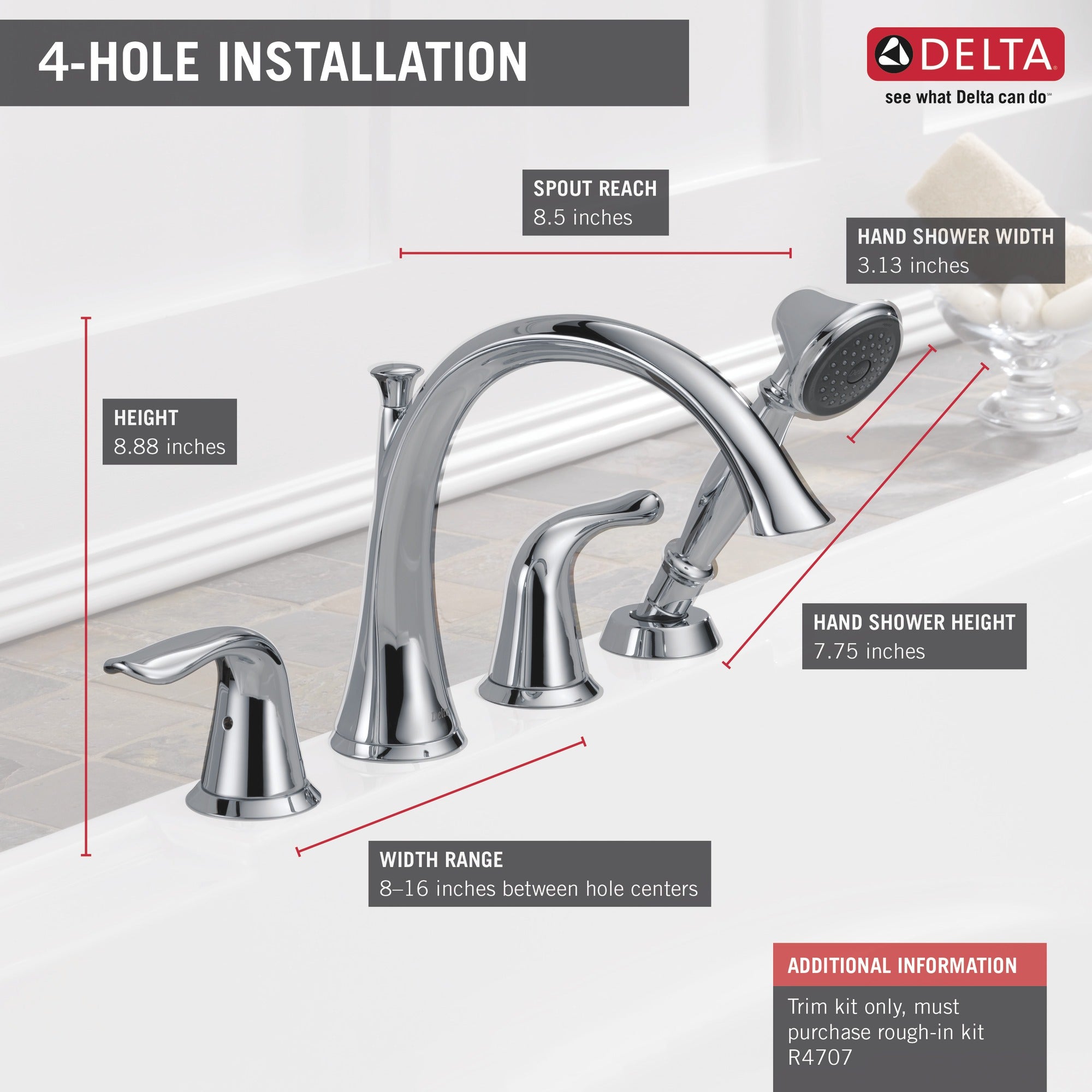 Delta Lahara® Roman Tub with Handshower Trim