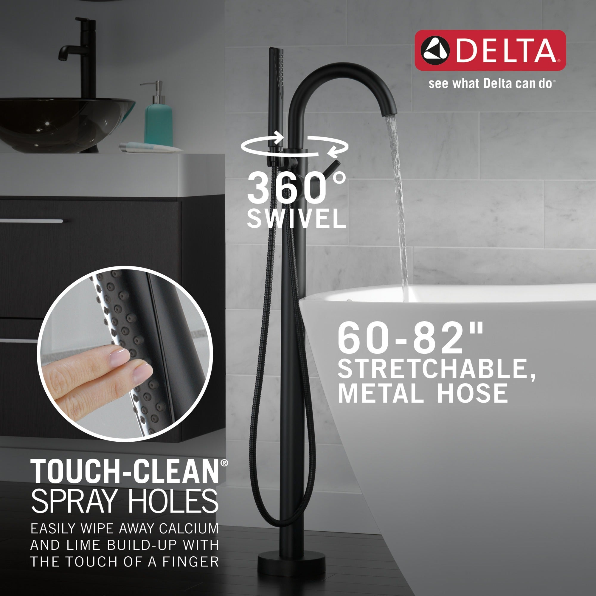 Delta Trinsic® Single Handle Floor Mount Tub Filler Trim with Hand Shower