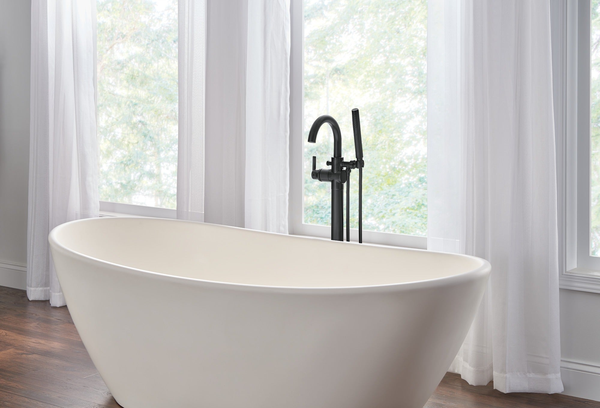 Delta Trinsic® Single Handle Floor Mount Tub Filler Trim with Hand Shower