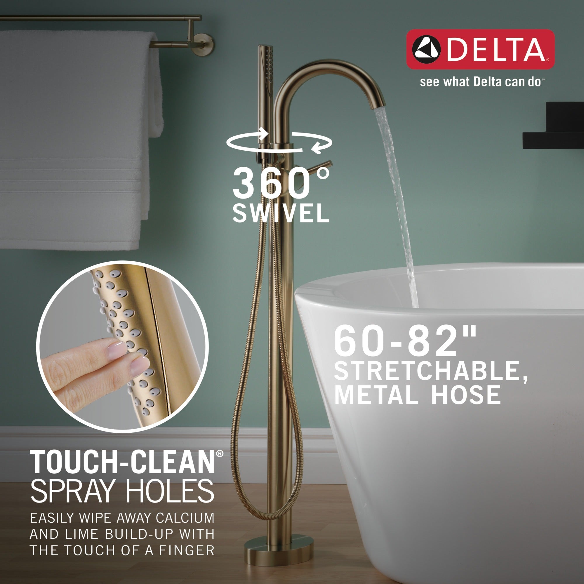 Delta Trinsic® Single Handle Floor Mount Tub Filler Trim with Hand Shower