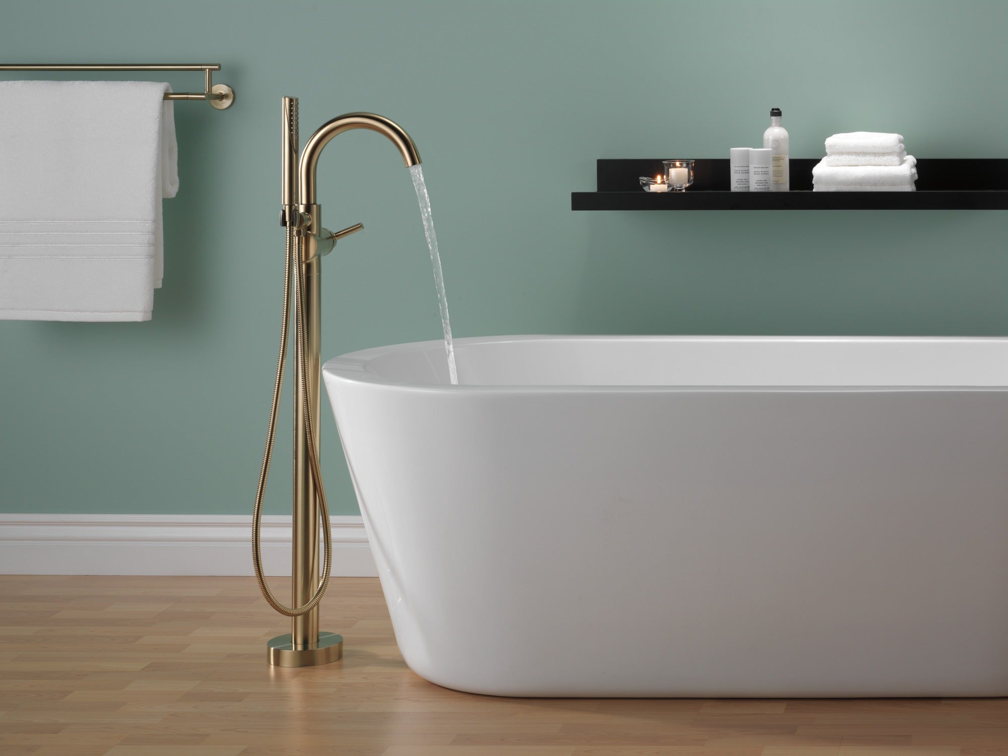 Delta Trinsic® Single Handle Floor Mount Tub Filler Trim with Hand Shower