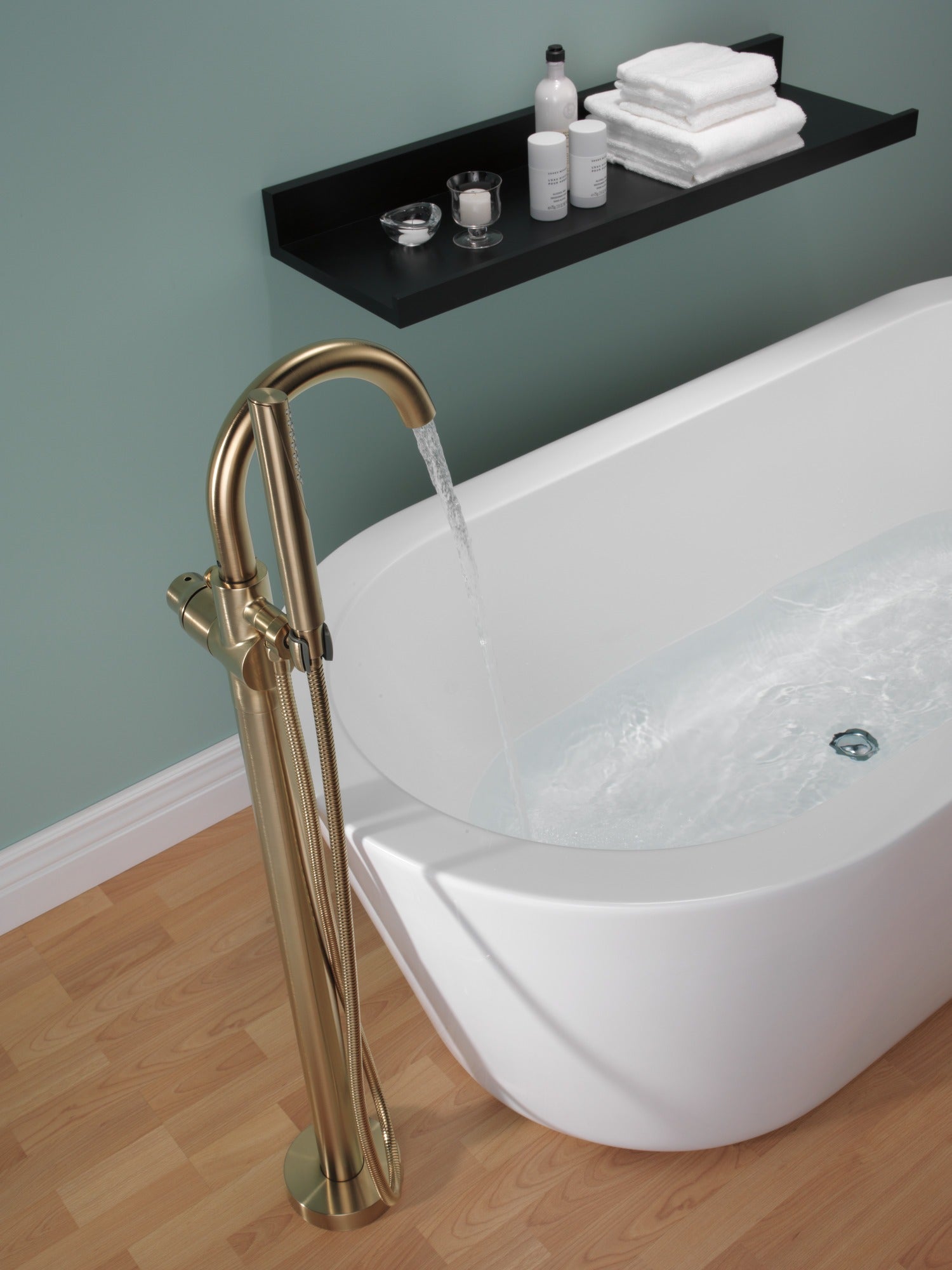 Delta Trinsic® Single Handle Floor Mount Tub Filler Trim with Hand Shower