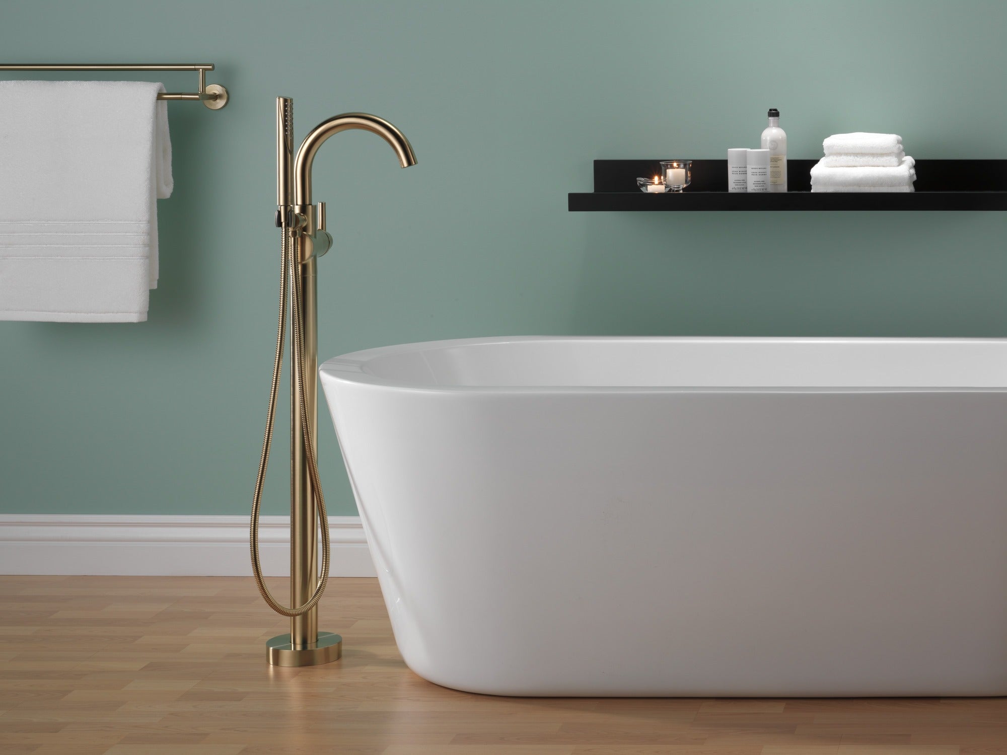 Delta Trinsic® Single Handle Floor Mount Tub Filler Trim with Hand Shower