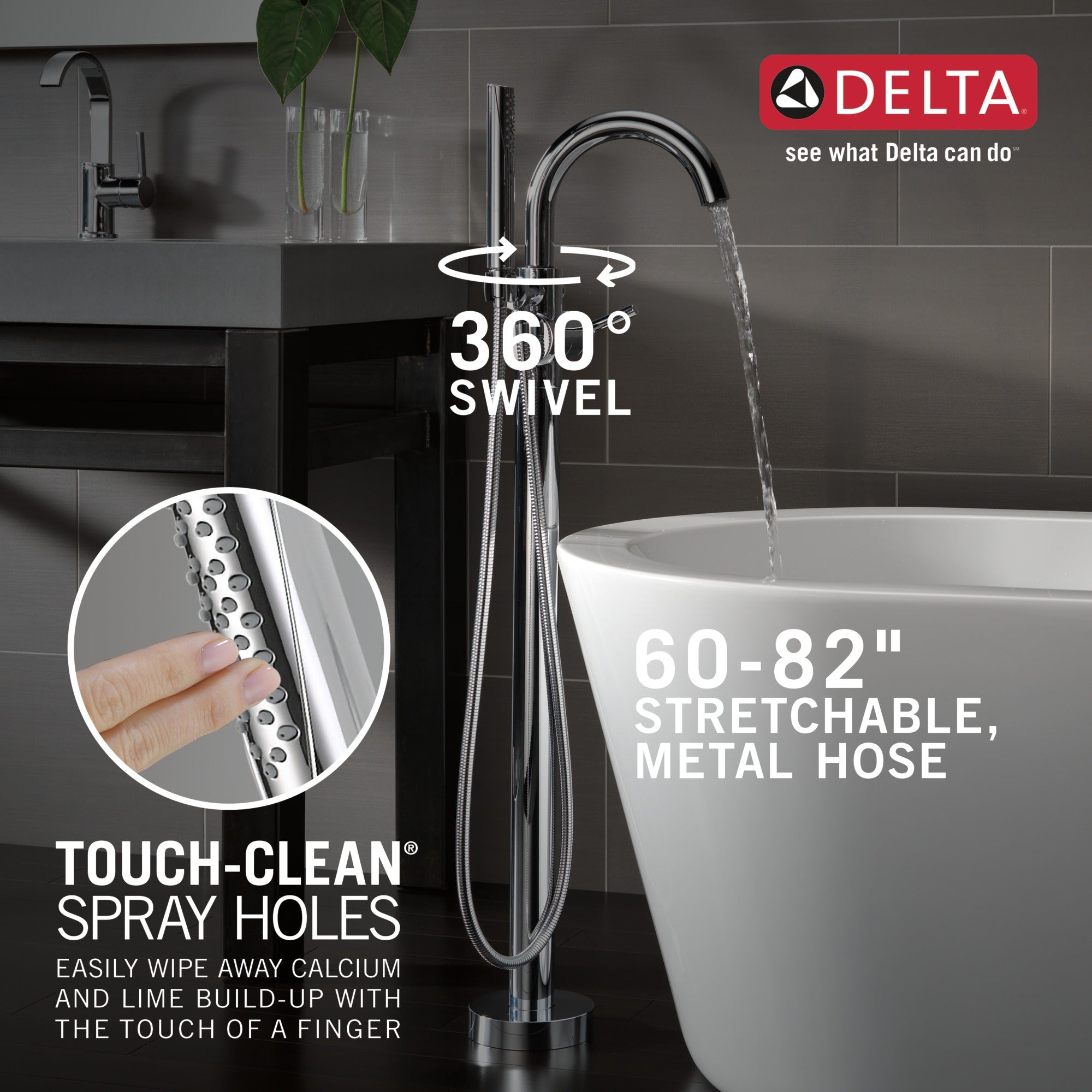 Delta Trinsic® Single Handle Floor Mount Tub Filler Trim with Hand Shower