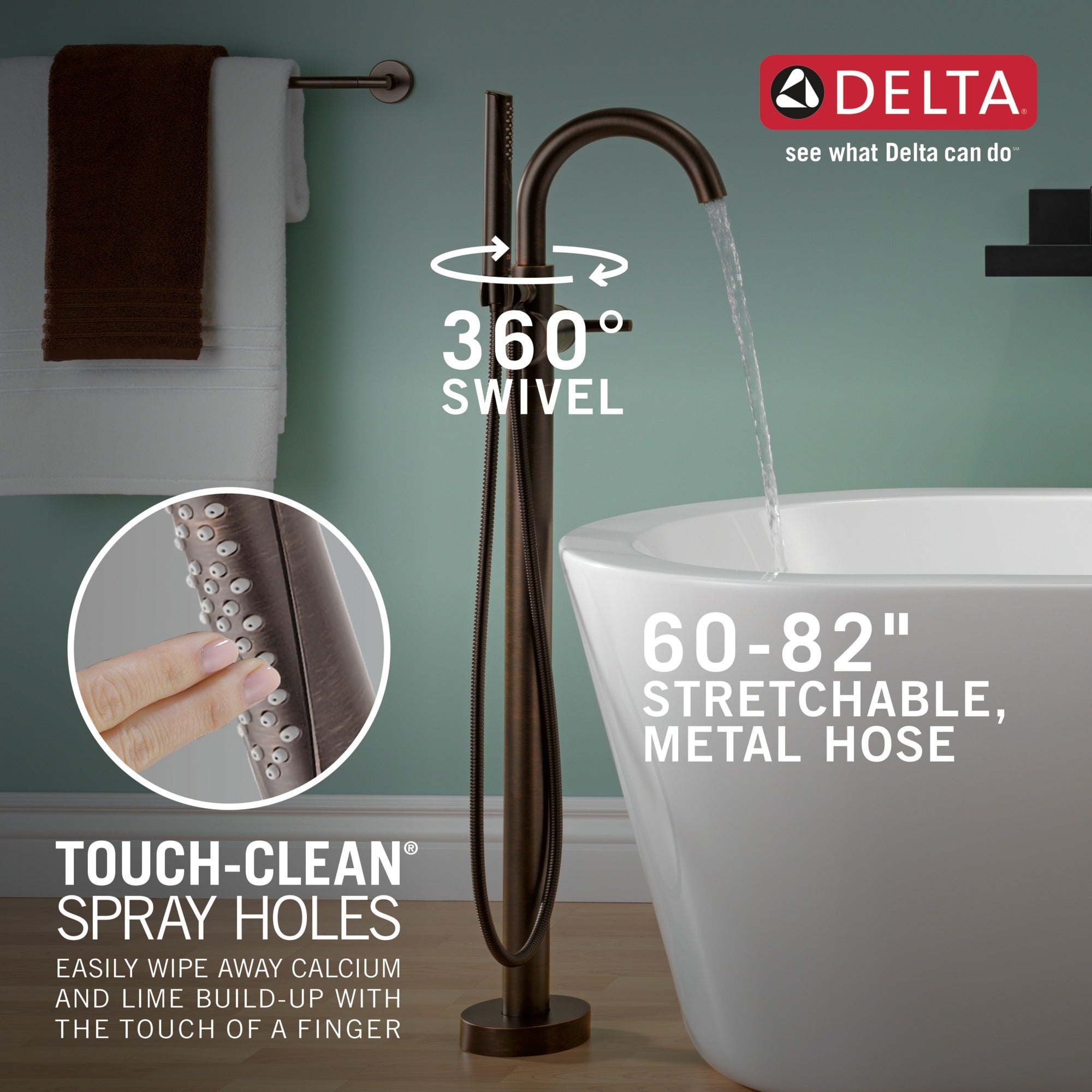 Delta Trinsic® Single Handle Floor Mount Tub Filler Trim with Hand Shower