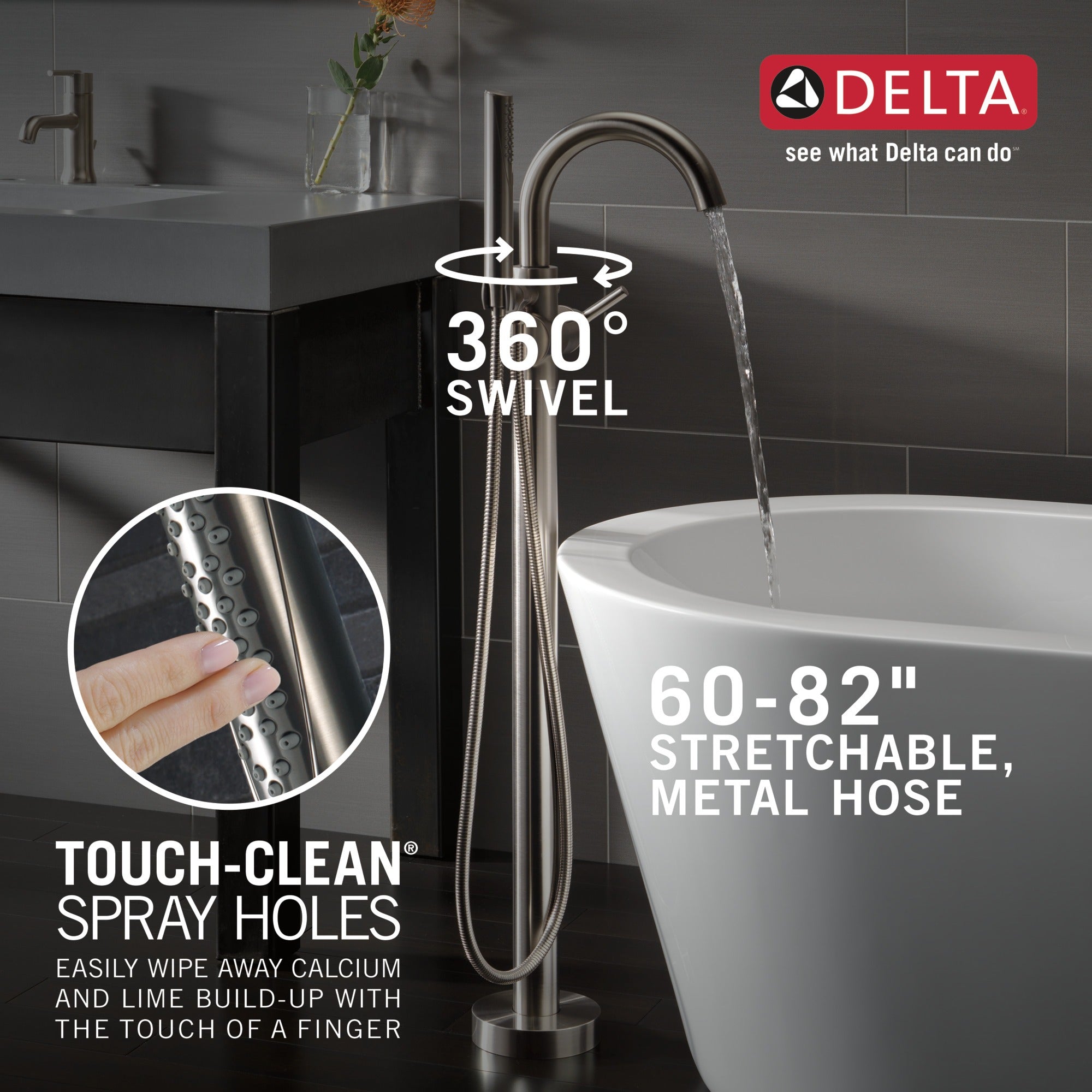 Delta Trinsic® Single Handle Floor Mount Tub Filler Trim with Hand Shower
