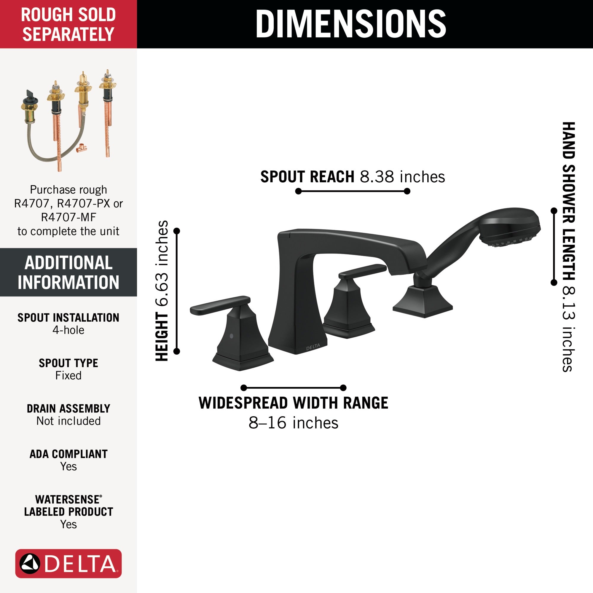 Delta Ashlyn® Roman Tub Trim with Hand Shower