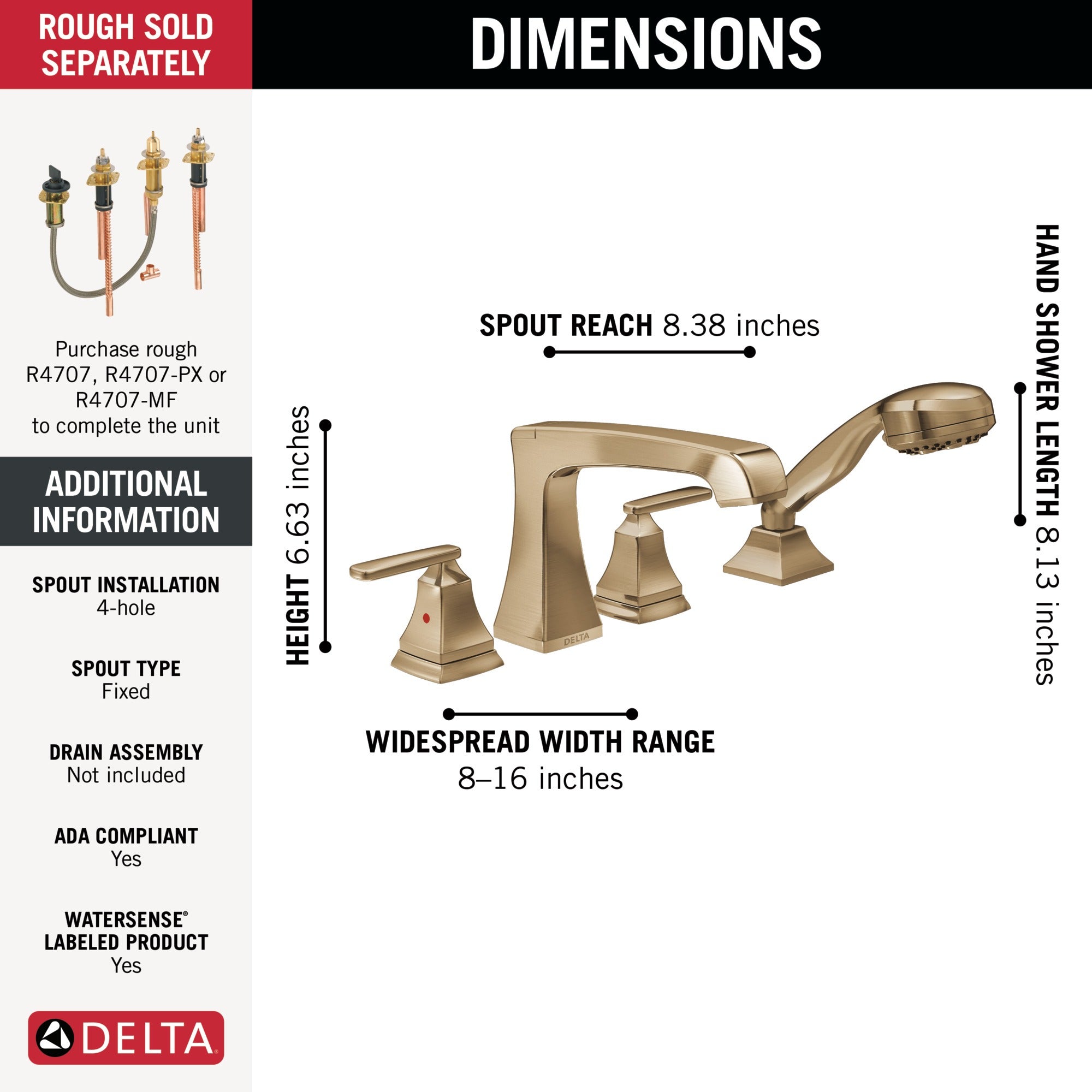 Delta Ashlyn® Roman Tub Trim with Hand Shower