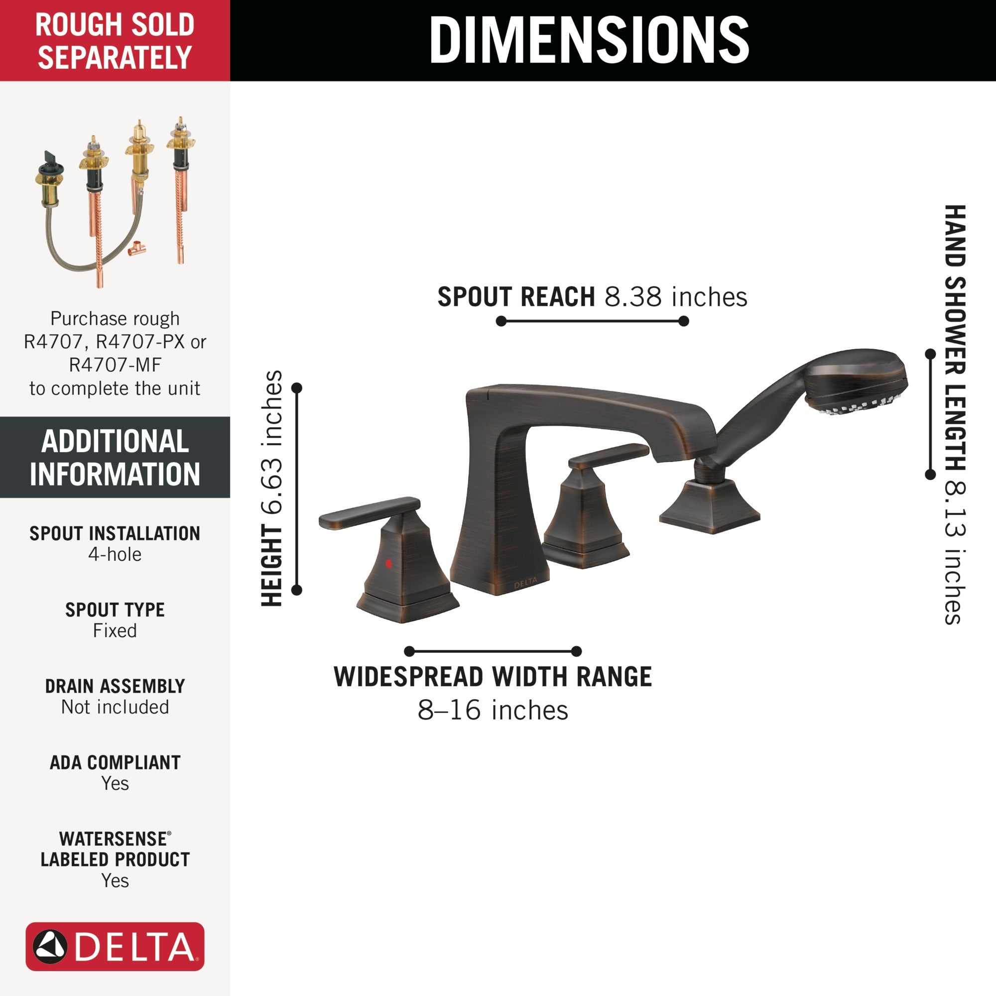 Delta Ashlyn® Roman Tub with Hand Shower Trim