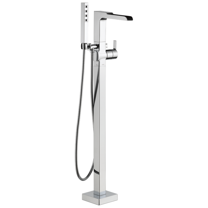 Delta Ara® Single Handle Floor Mount Channel Spout Tub Filler Trim with Hand Shower