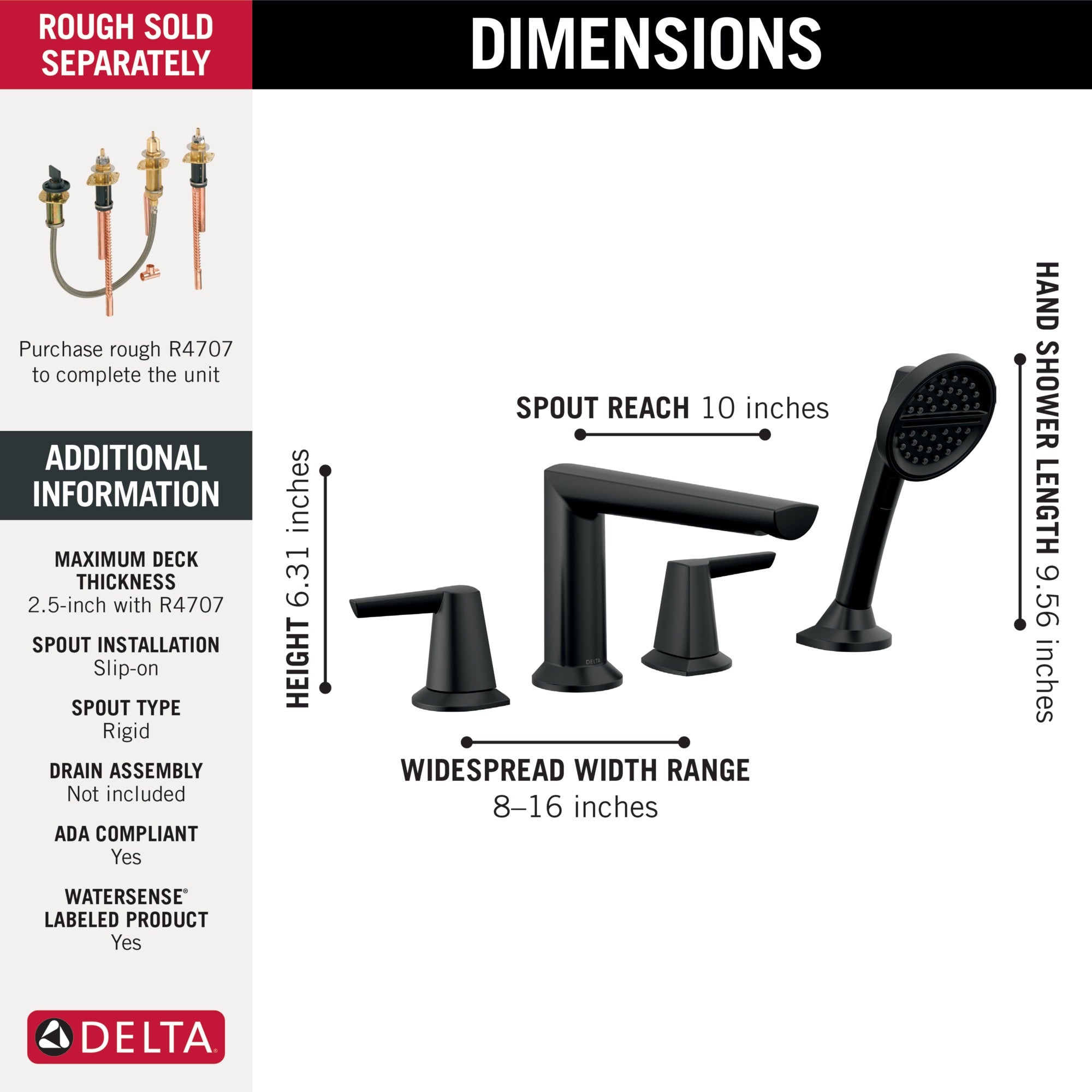 Delta Galeon™ 4-Hole Roman Tub Trim with Hand Shower