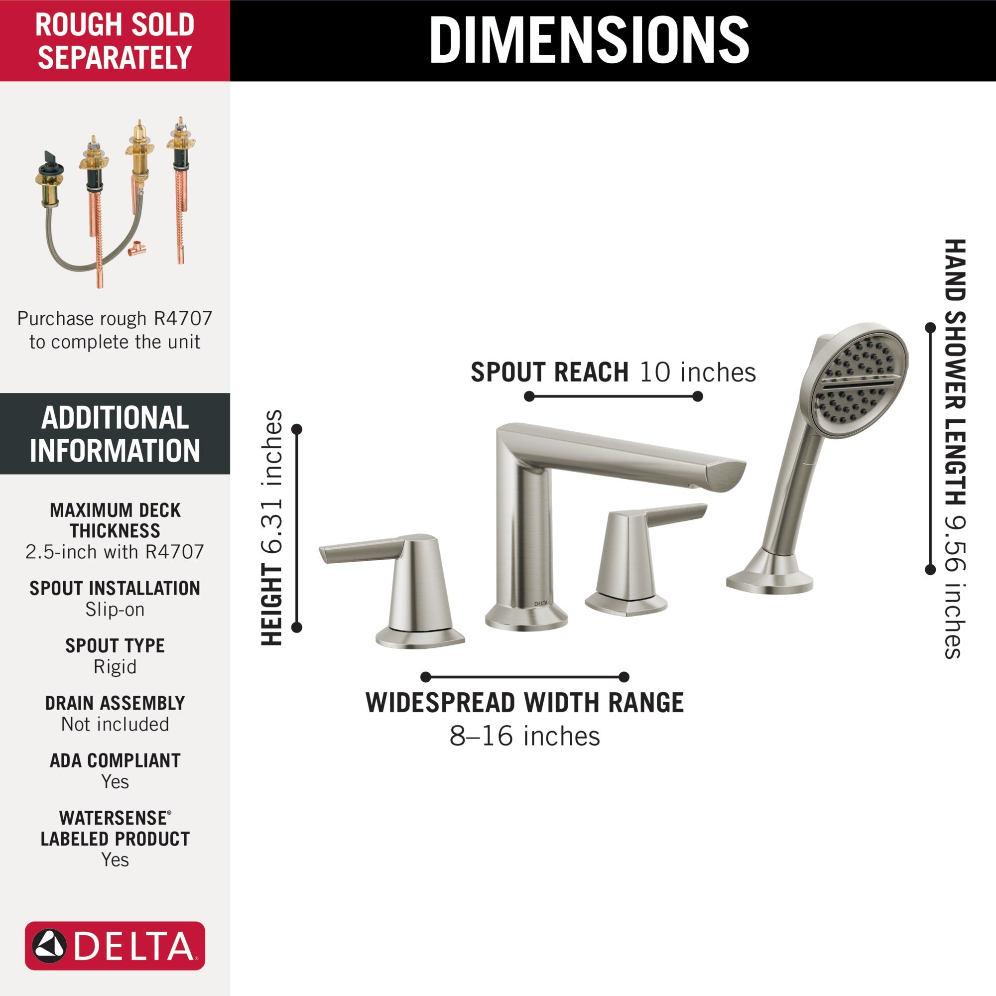 Delta Galeon™ 4-Hole Roman Tub Trim with Hand Shower