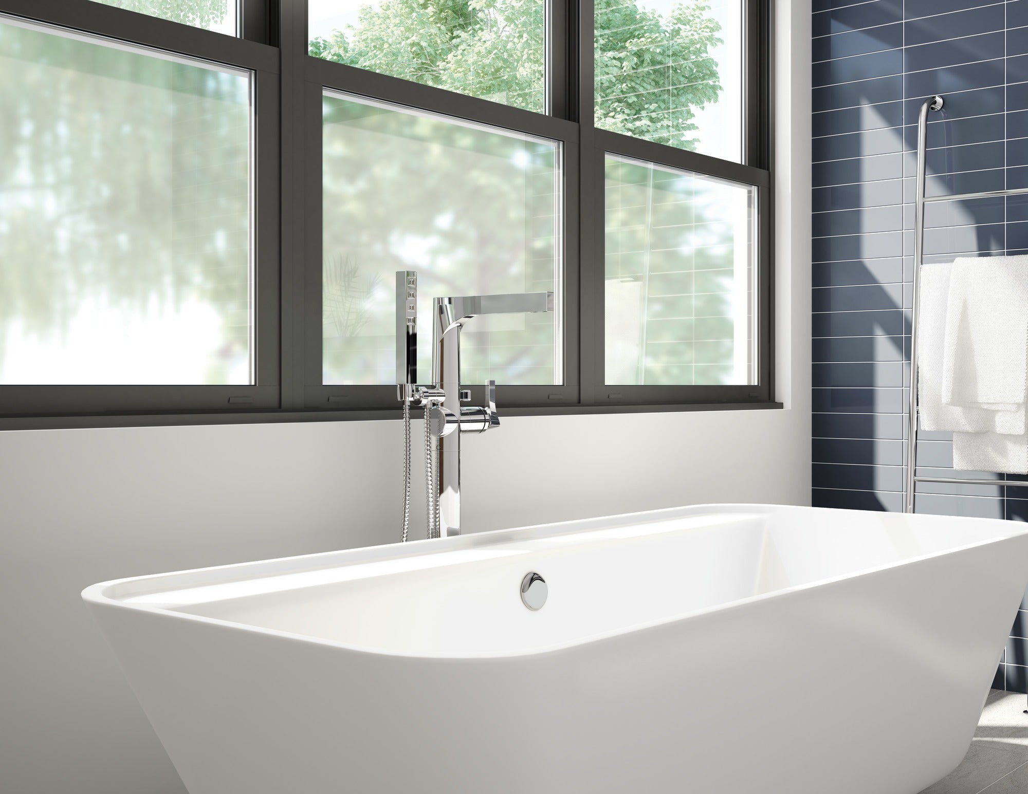Delta Zura® Single Handle Floor Mount Tub Filler Trim with Hand Shower