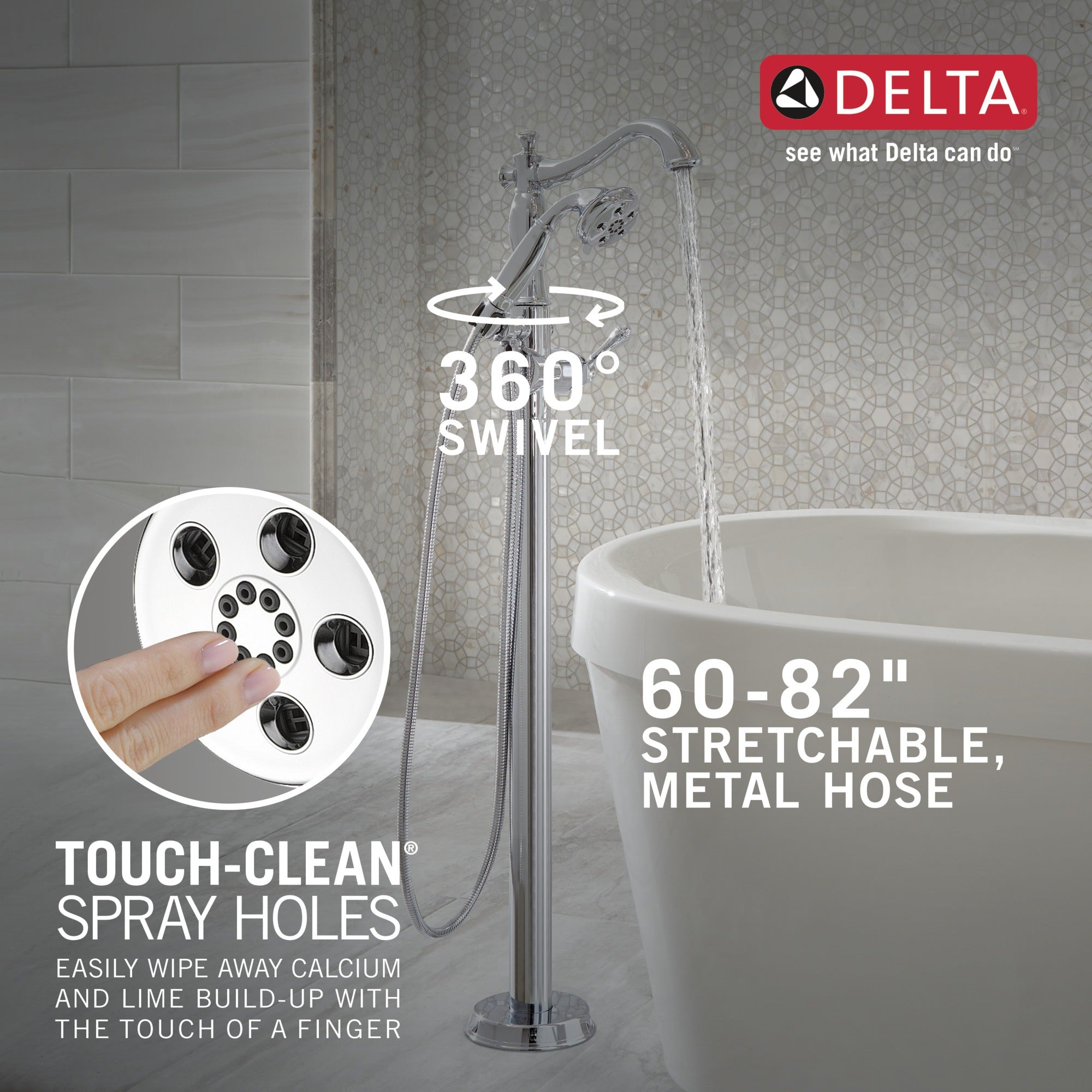 Delta Cassidy® Single Handle Floor Mount Tub Filler Trim with Hand Shower - Less Handle