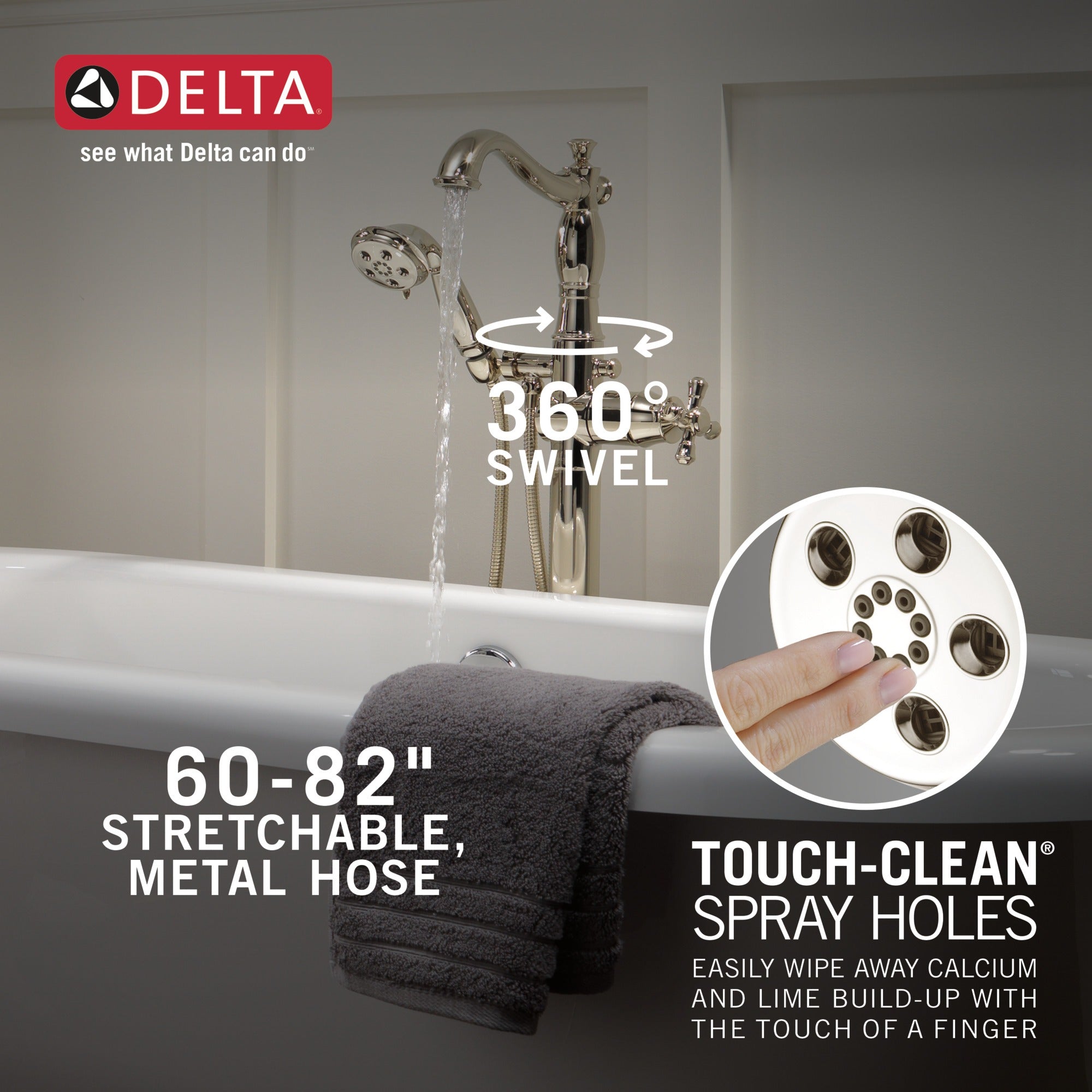 Delta Cassidy® Single Handle Floor Mount Tub Filler Trim with Hand Shower - Less Handle