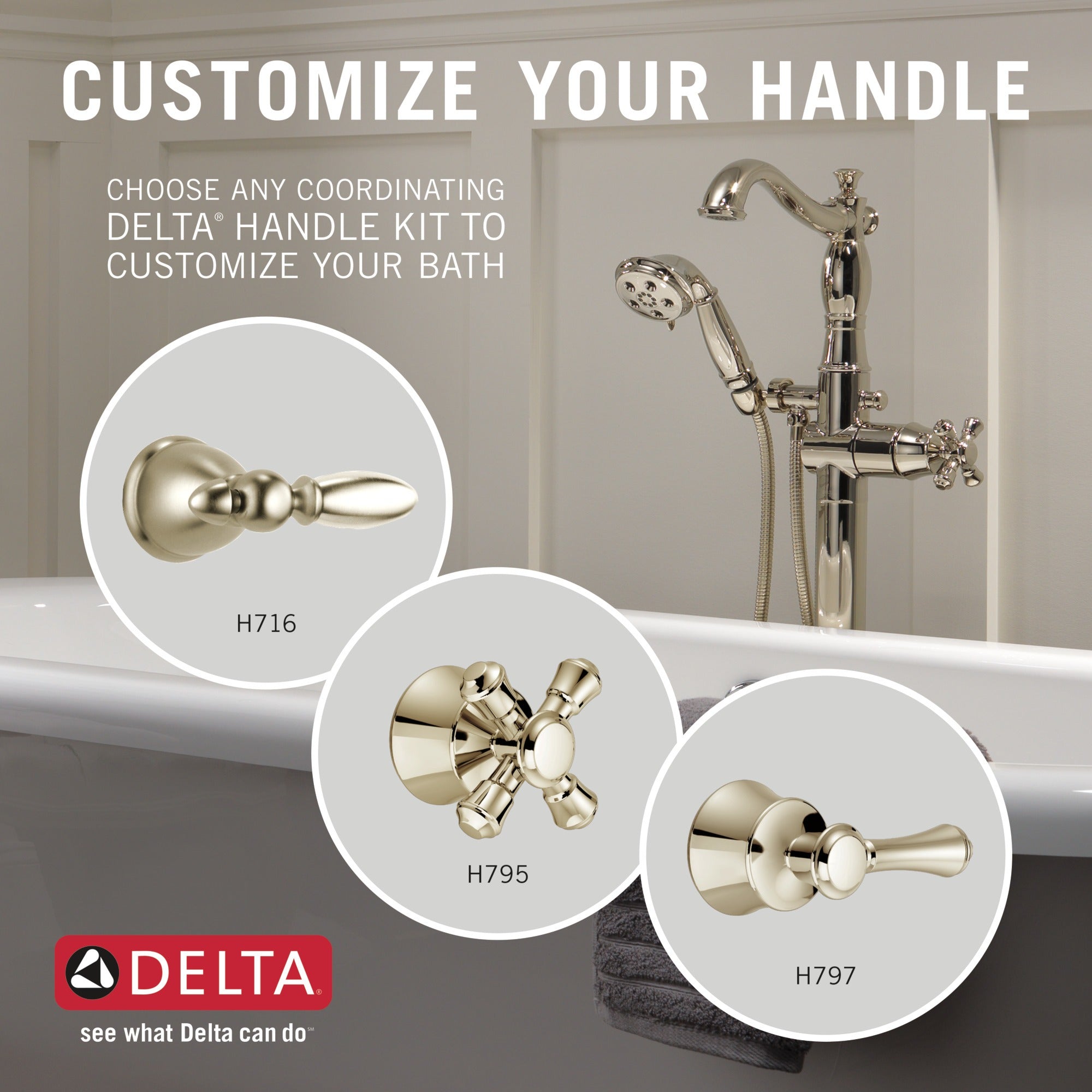 Delta Cassidy® Single Handle Floor Mount Tub Filler Trim with Hand Shower - Less Handle