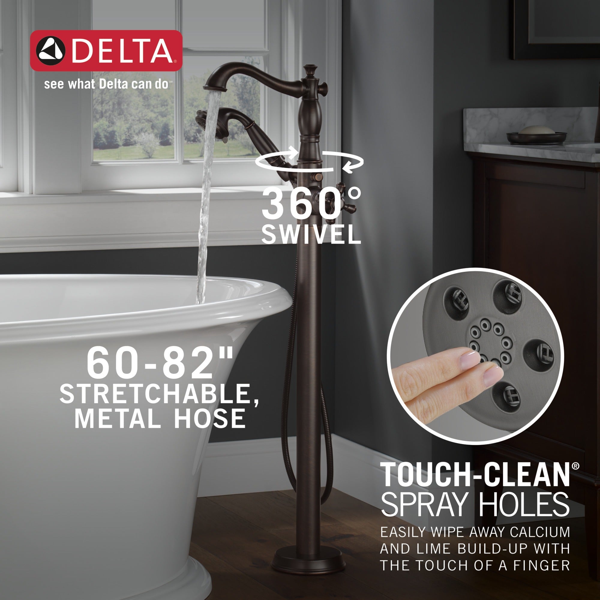 Delta Cassidy® Single Handle Floor Mount Tub Filler Trim with Hand Shower - Less Handle