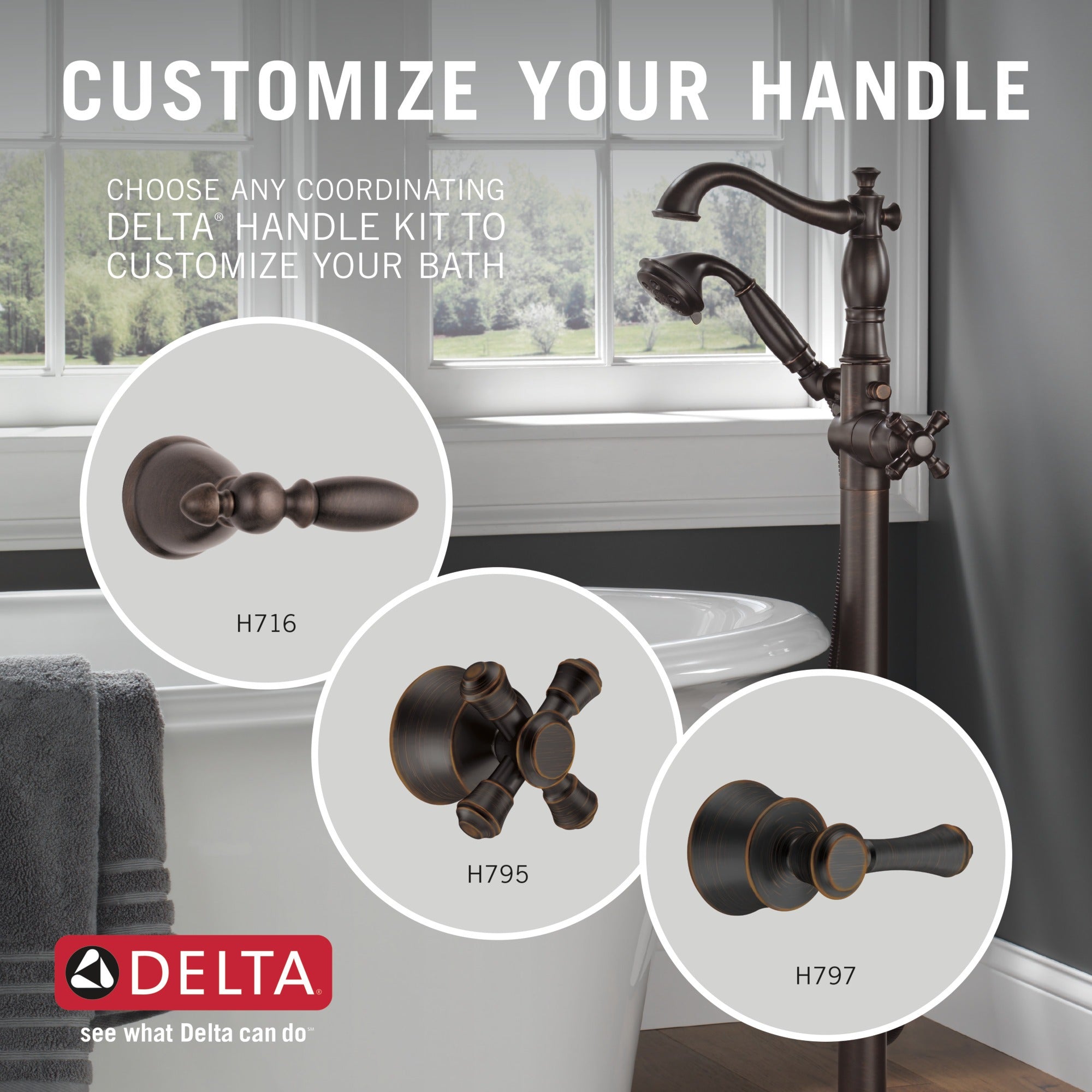 Delta Cassidy® Single Handle Floor Mount Tub Filler Trim with Hand Shower - Less Handle