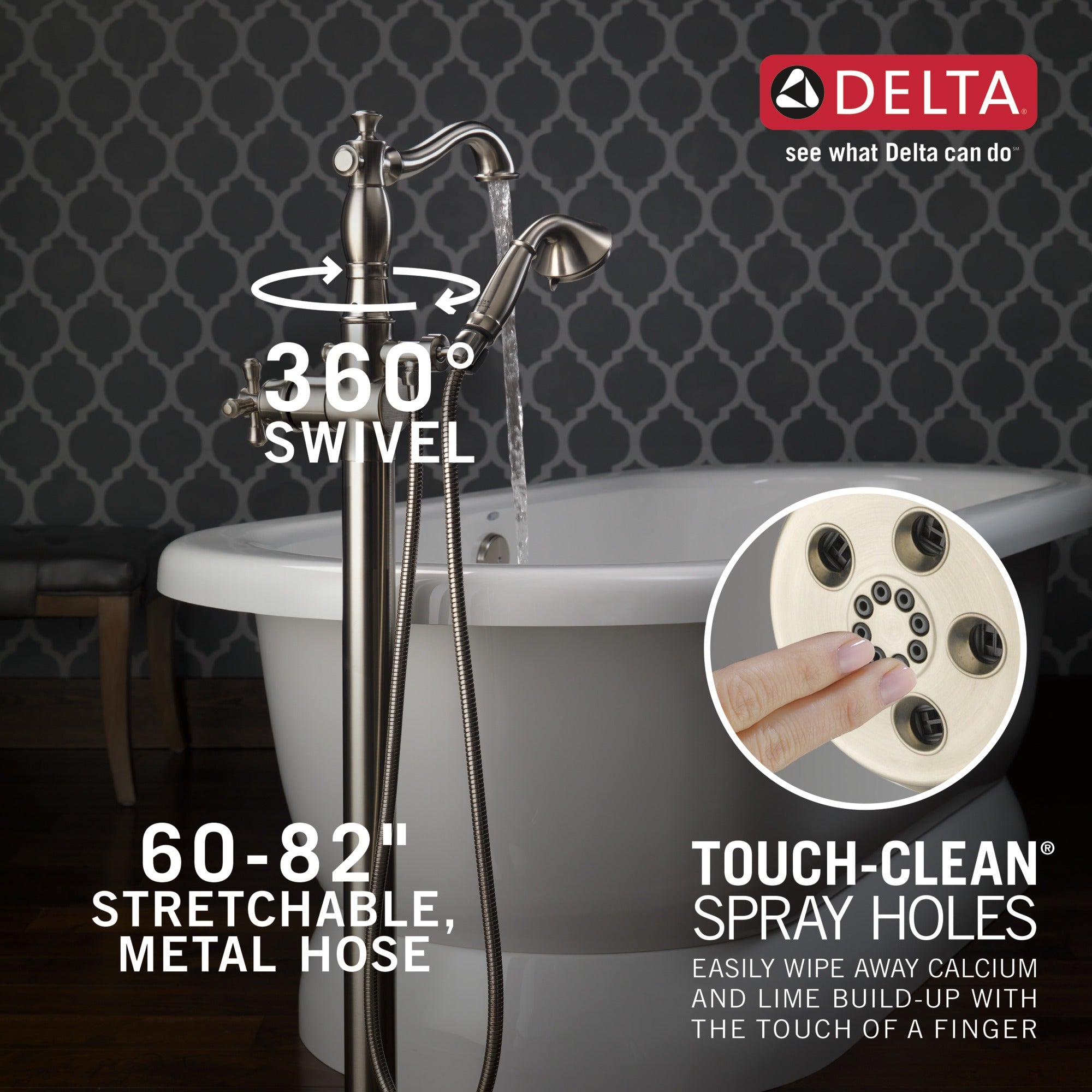 Delta Cassidy® Single Handle Floor Mount Tub Filler Trim with Hand Shower - Less Handle