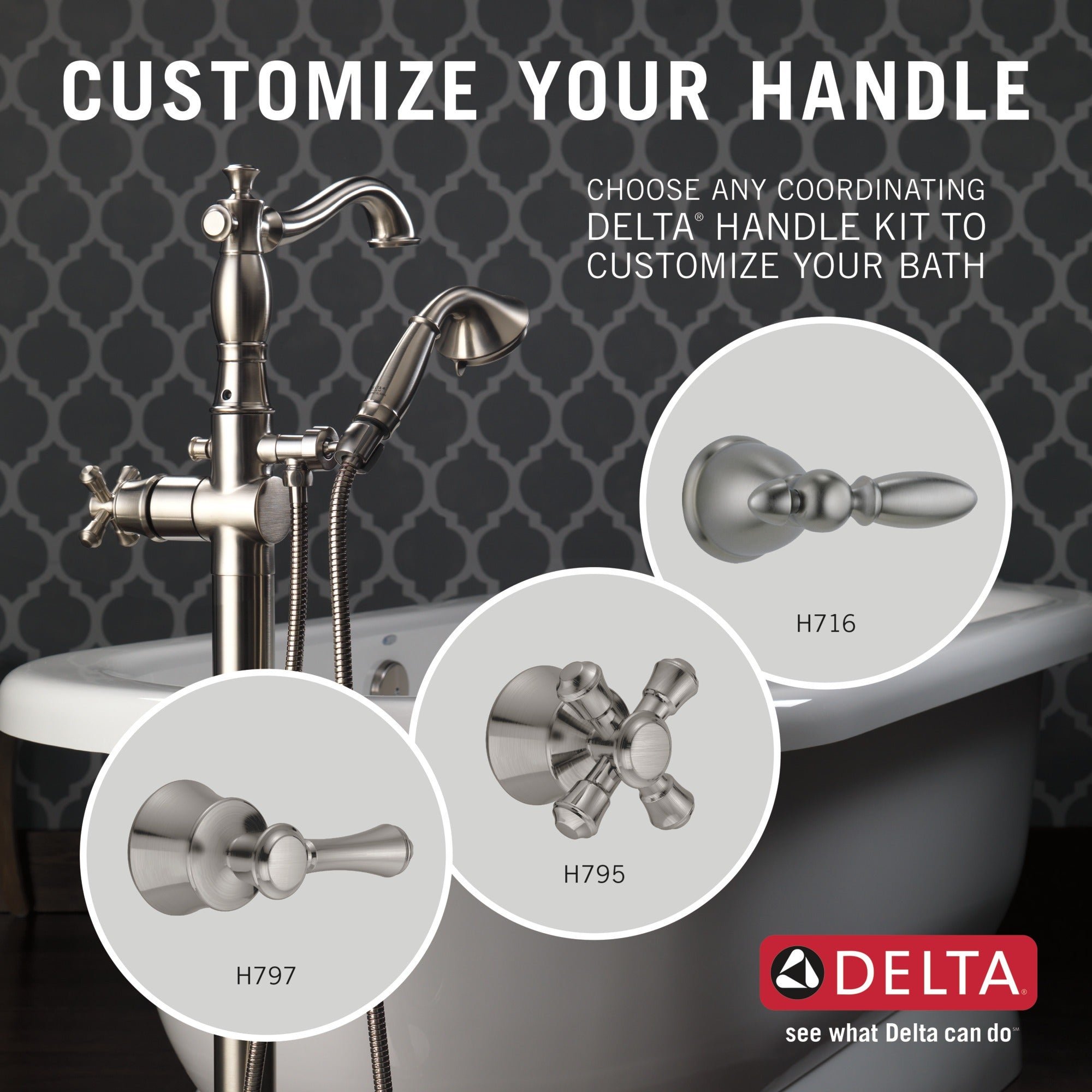 Delta Cassidy® Single Handle Floor Mount Tub Filler Trim with Hand Shower - Less Handle