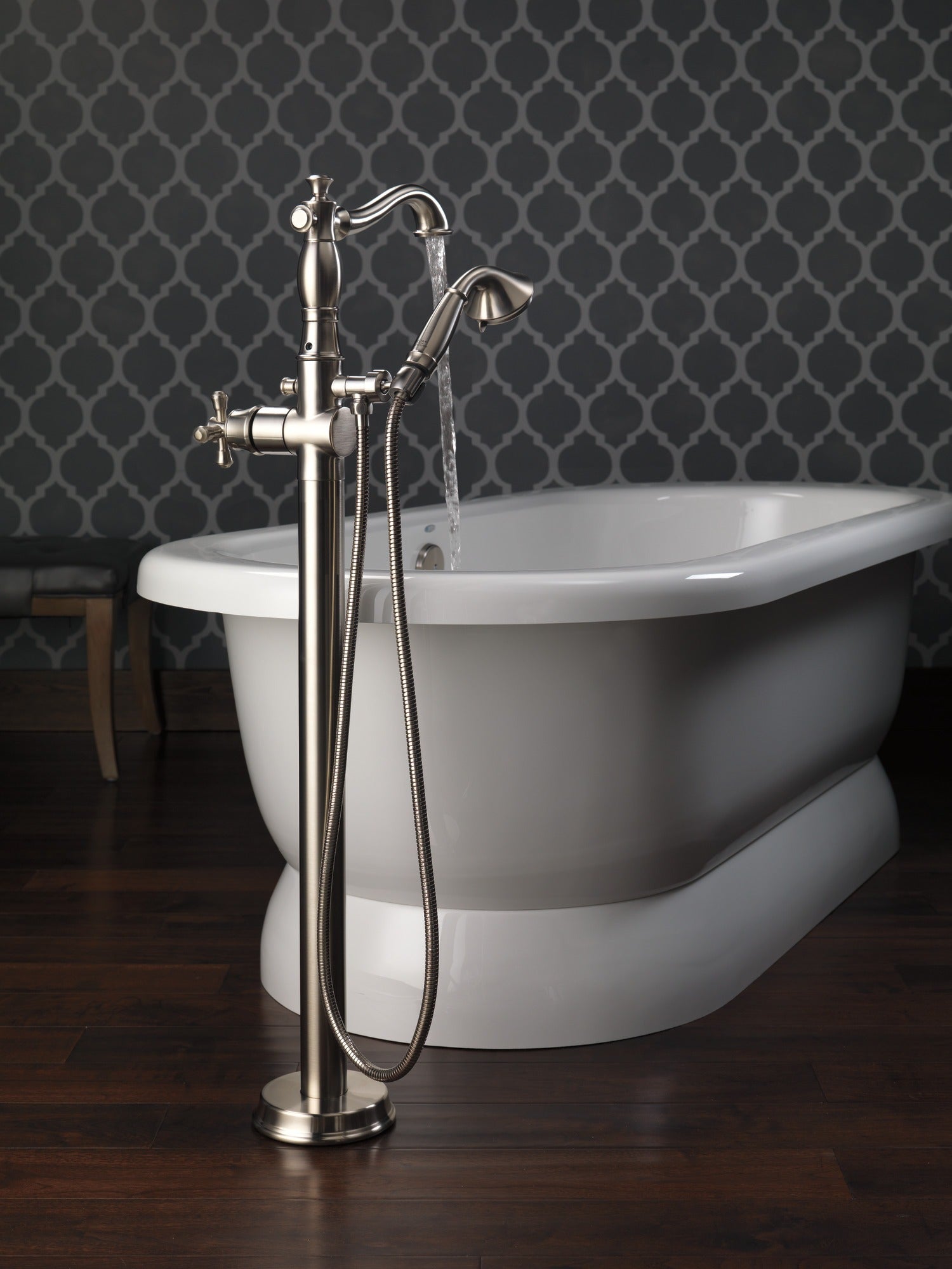 Delta Cassidy® Single Handle Floor Mount Tub Filler Trim with Hand Shower - Less Handle