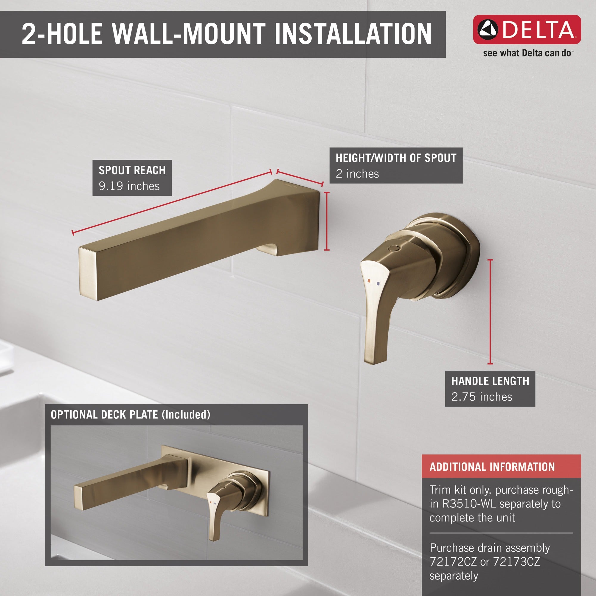 Delta Zura® Single Handle Wall Mount Bathroom Faucet Trim