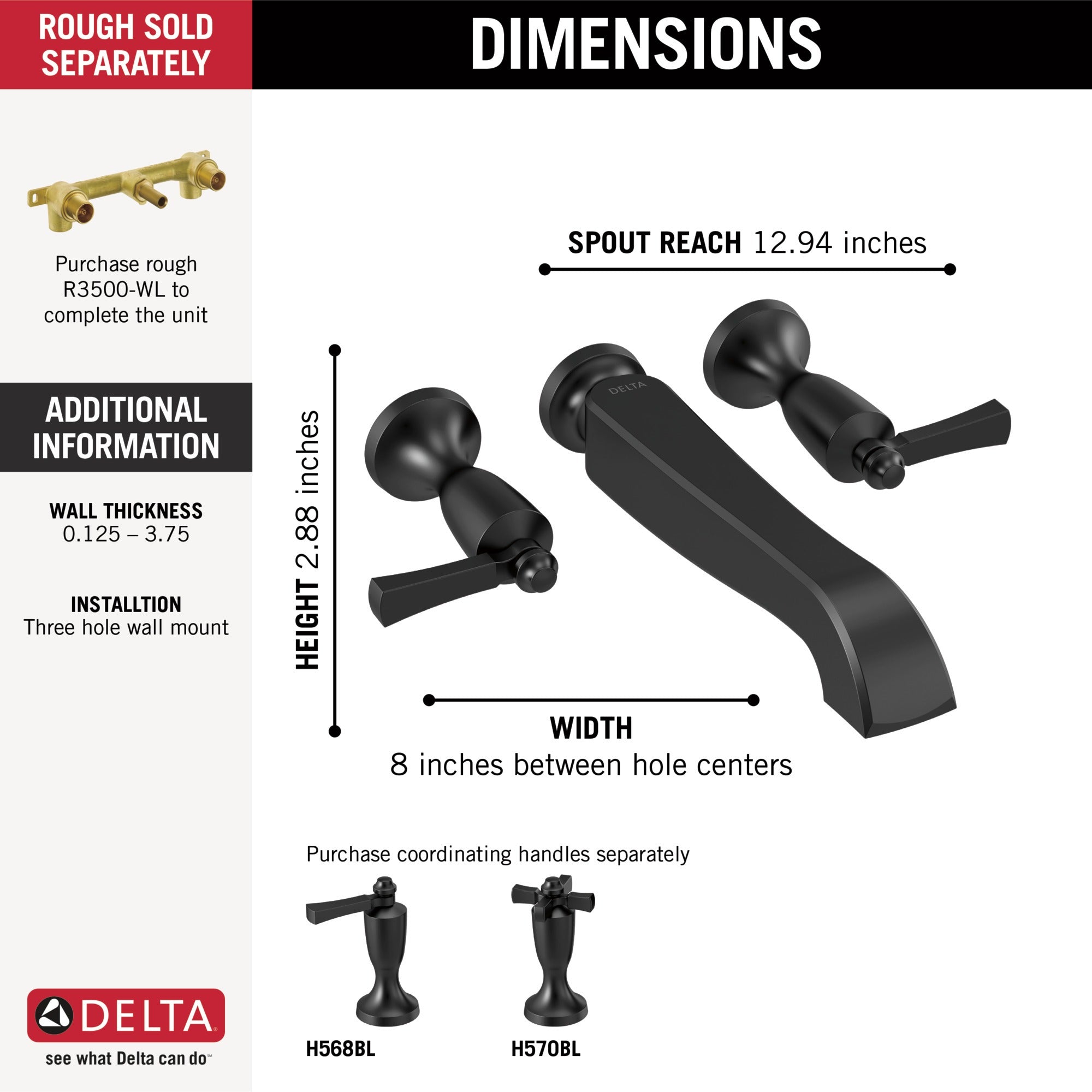Delta Dorval™ Two Handle Wall Mount Tub Filler - Less Handles