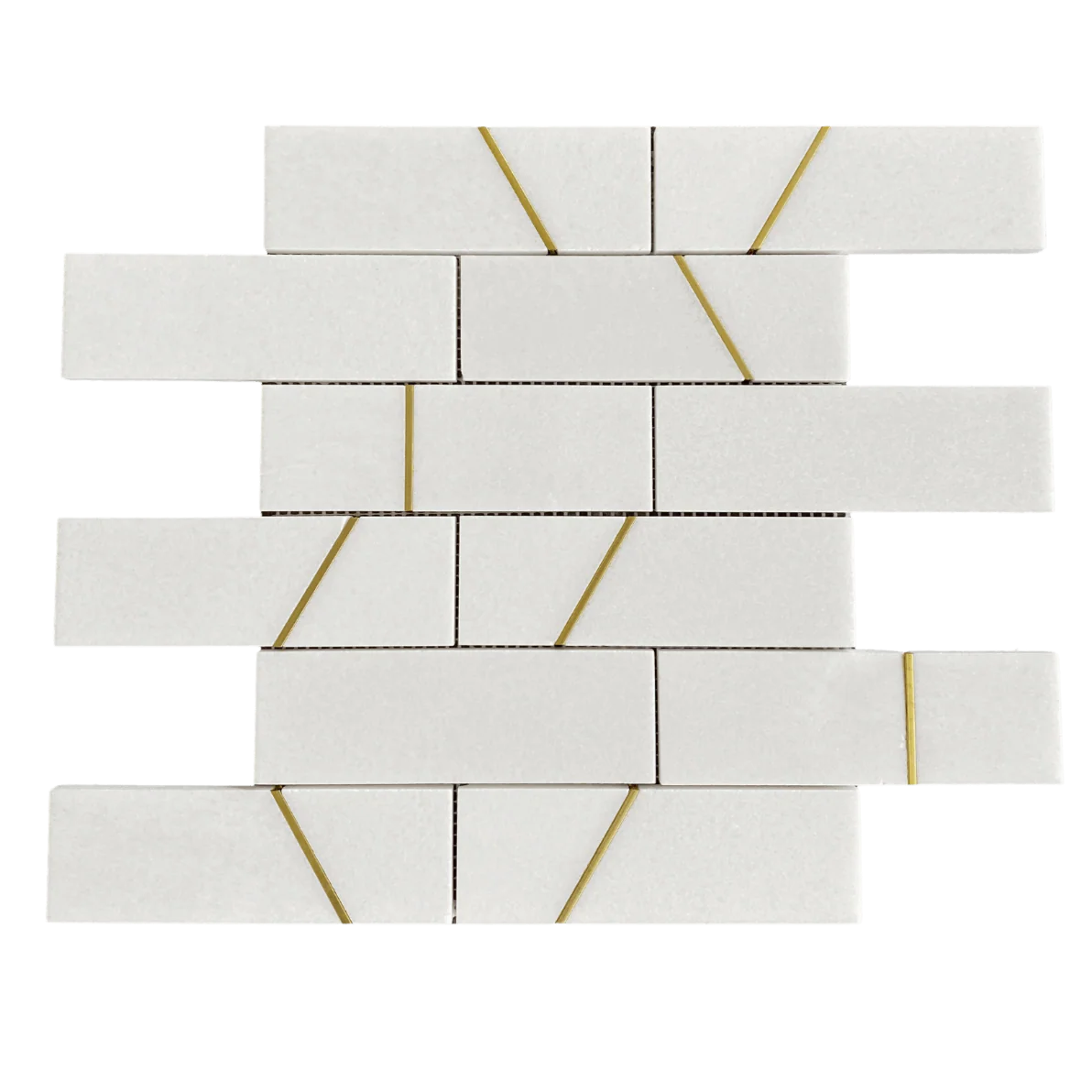 ABSTRACT THASSOS BRASS MARBLE MOSAIC POLISHED