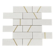 ABSTRACT THASSOS BRASS MARBLE MOSAIC POLISHED