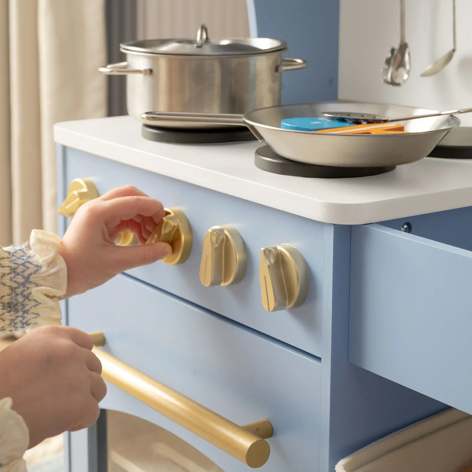 Tiny Land® Pretend Play Kitchen for Kids - Serenity Wooden Kitchen – Blue