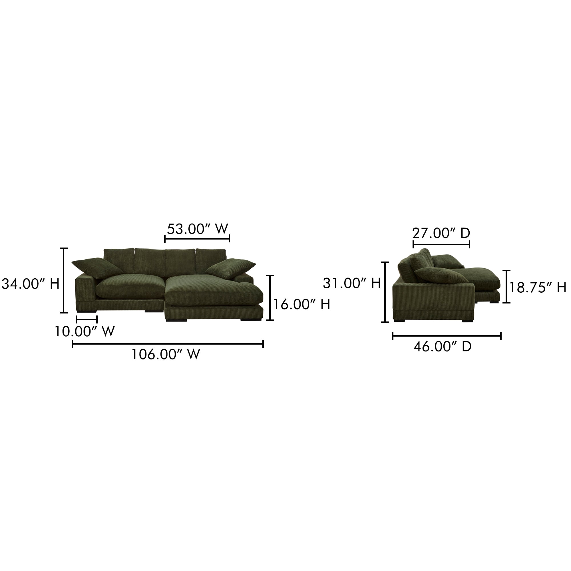 Moes Plunge Sectional Dark Green TN-1014-27-0