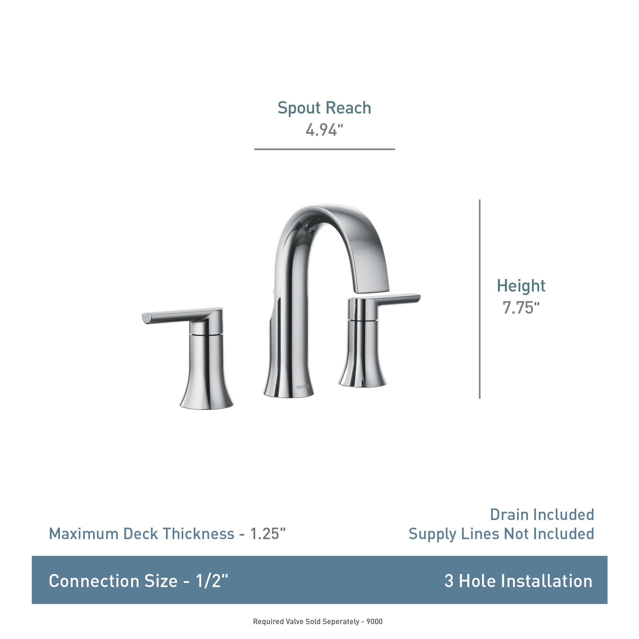 Moen TVS6925 Doux Chrome two-handle high arc bathroom faucet