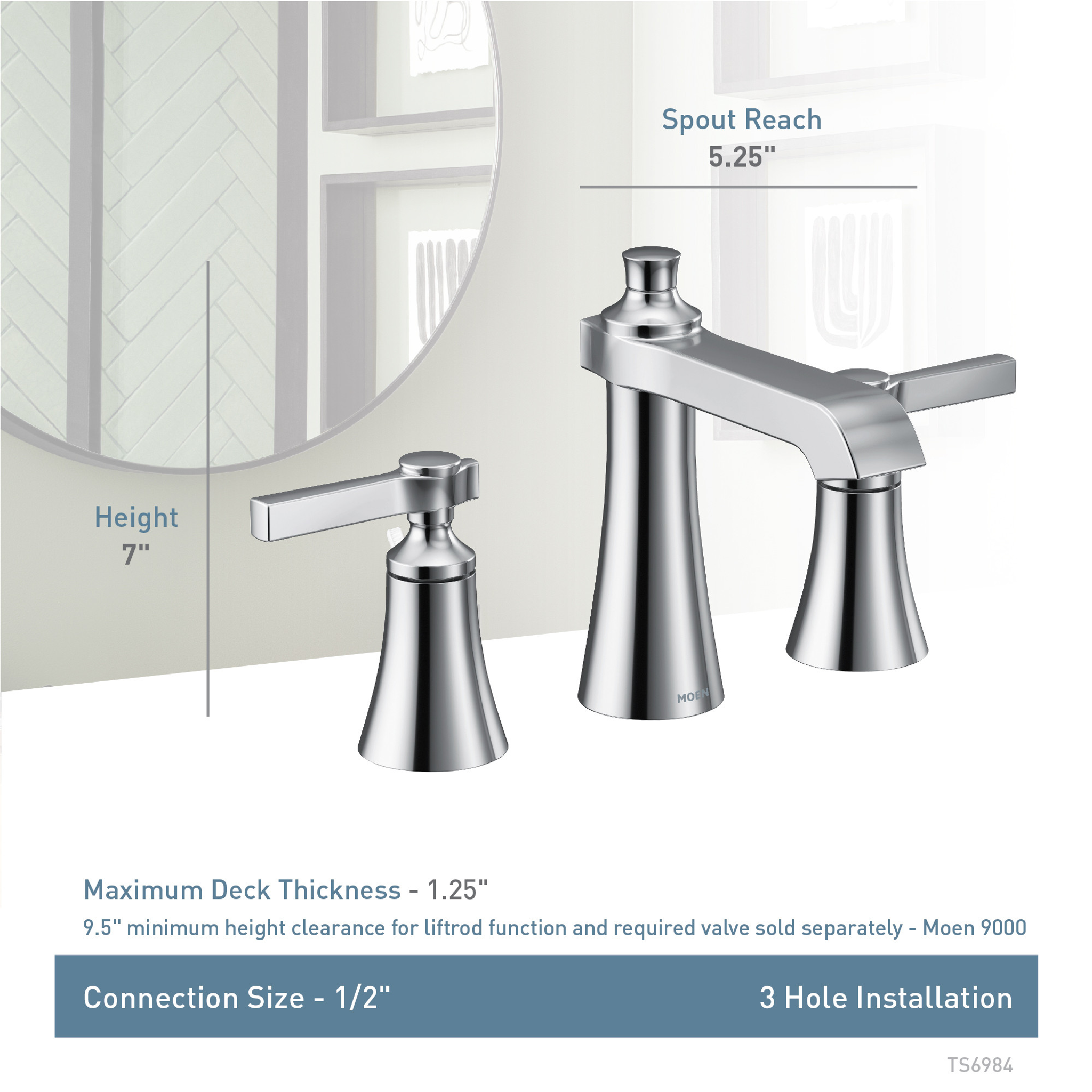 Moen TVS6984 Flara Chrome two-handle high arc bathroom faucet