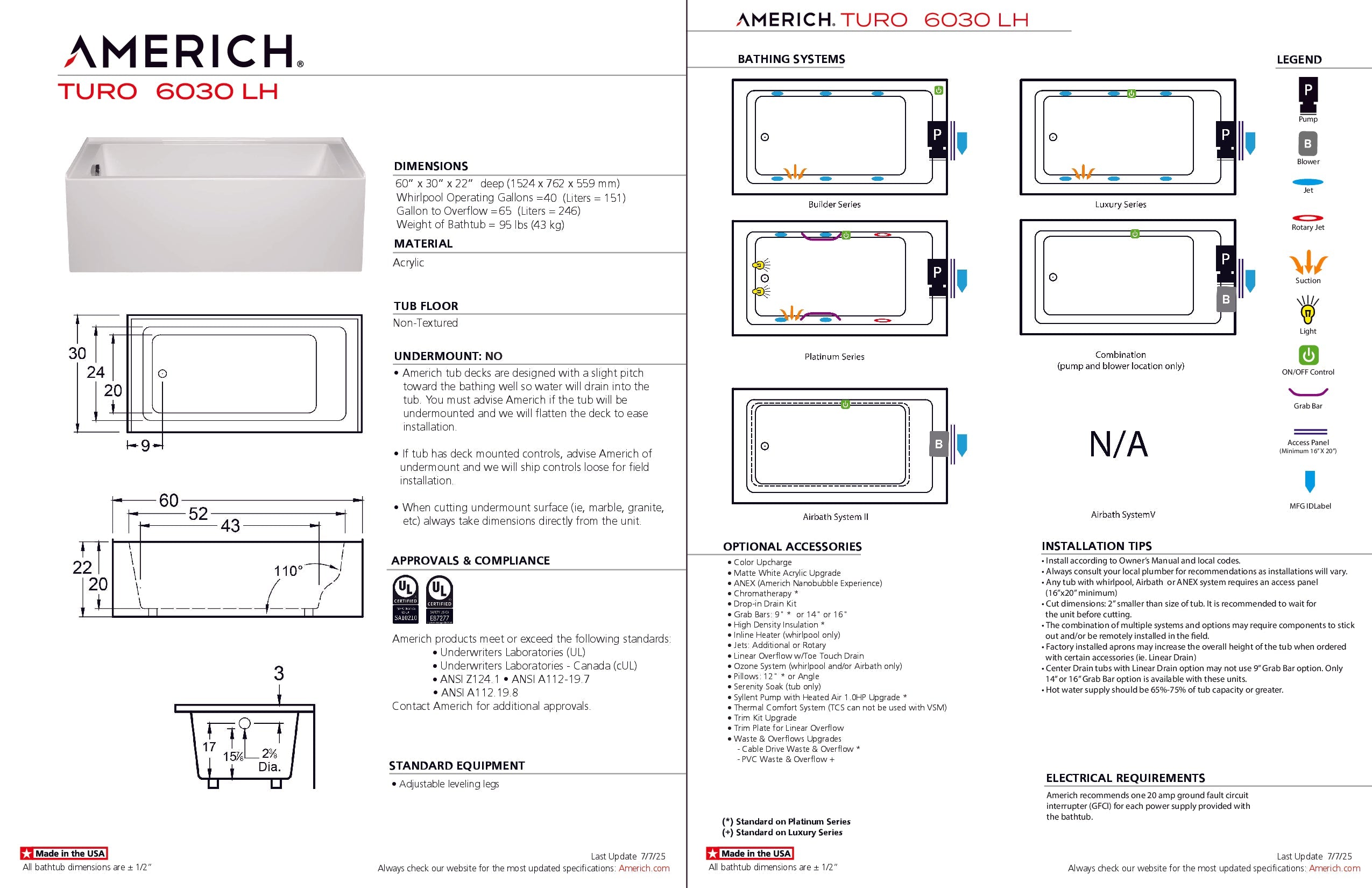 Americh Turo 6030 Left Hand - Tub Only Skirted Bathtub TO6030TL-WH