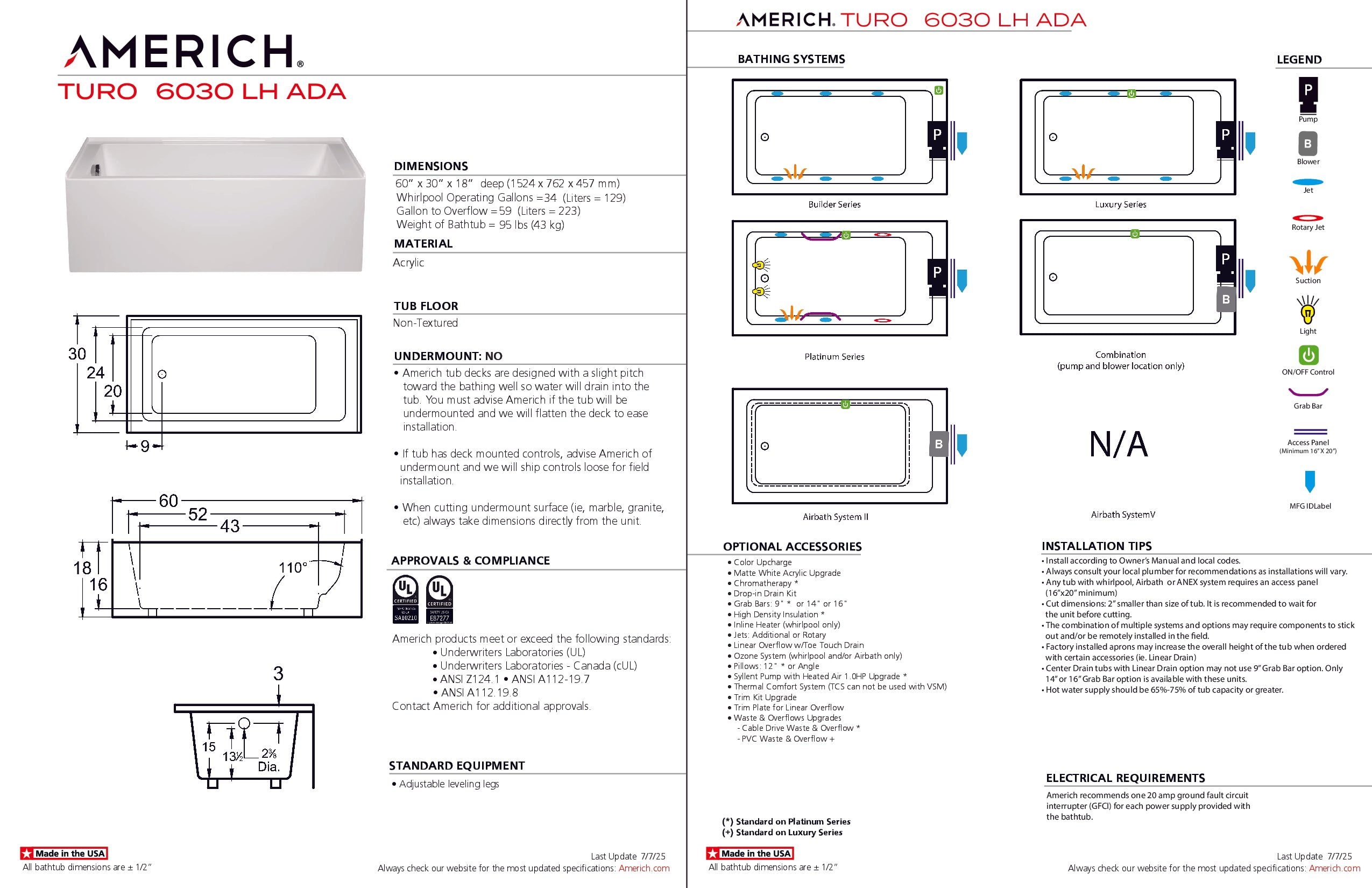 Americh Turo 6030 ADA Left Hand - Builder Series Skirted Bathtub TO6030ADABL-WH