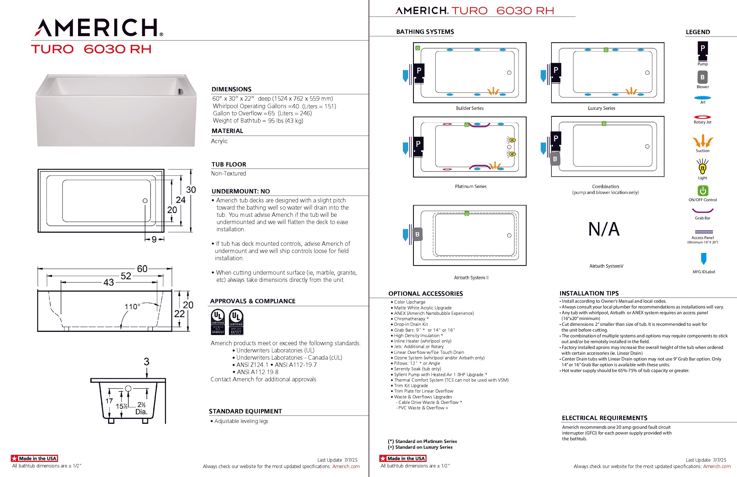 Americh Turo 6030 Right Hand - Luxury Series Skirted Bathtub TO6030LR-WH