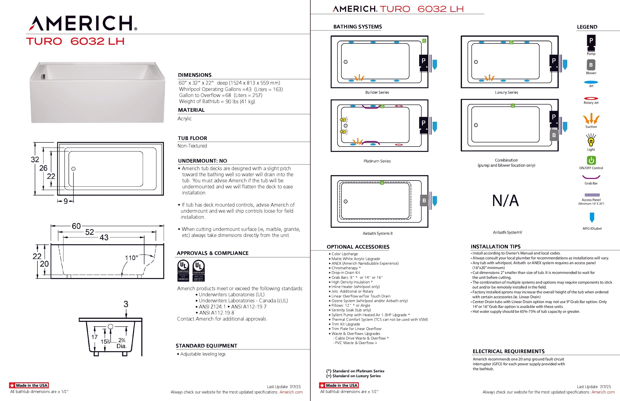 Americh Turo 6032 Left Hand - Platinum Series Skirted Bathtub TO6032PL-WH