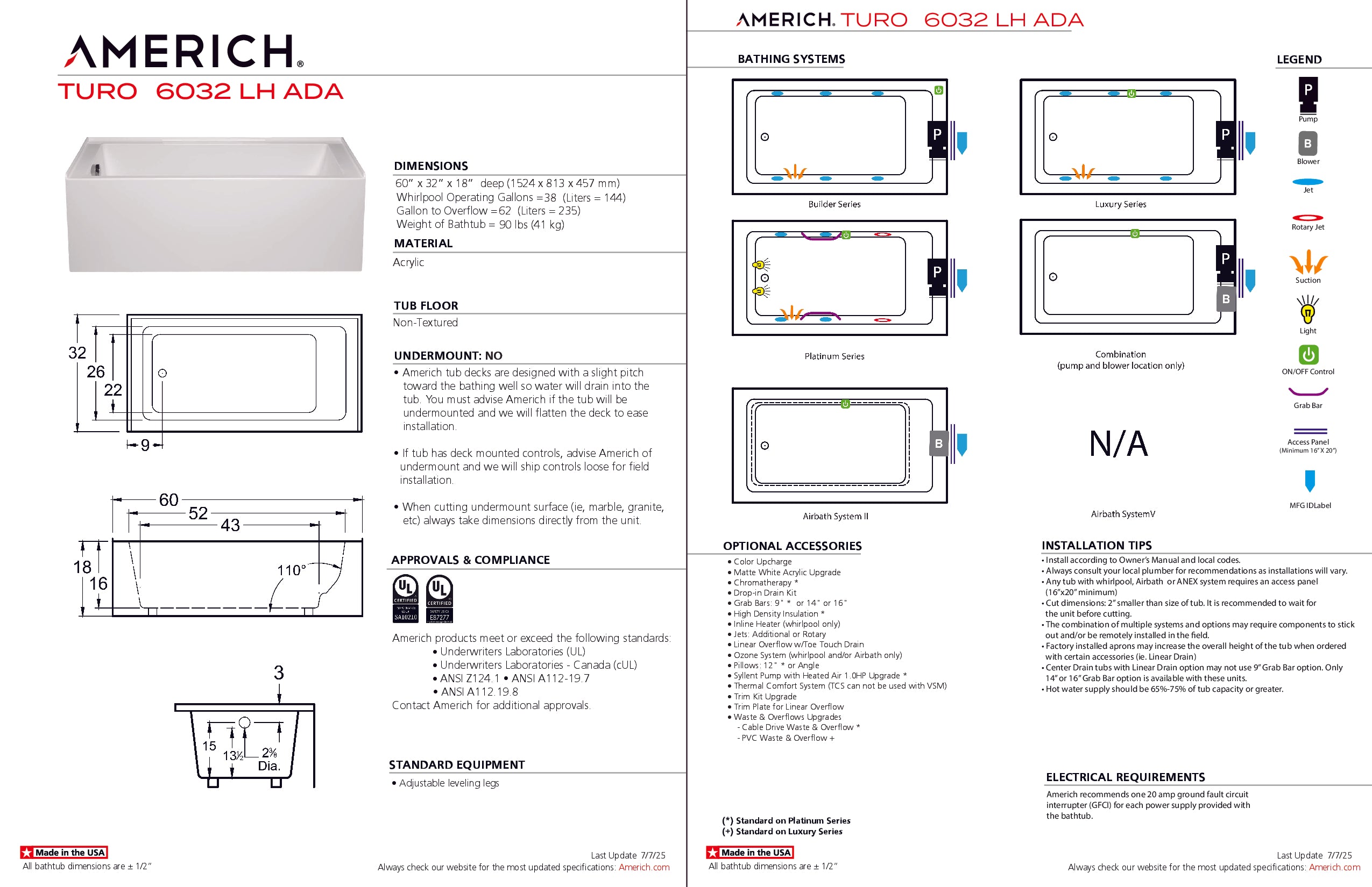 Americh Turo 6032 ADA Left Hand - Platinum Series Skirted Bathtub TO6032ADAPL-WH