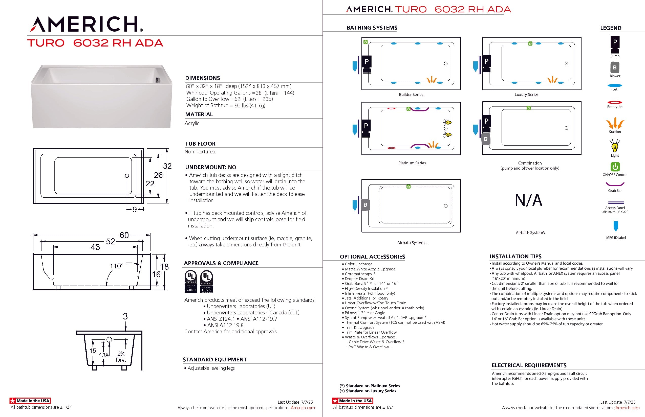 Americh Turo 6032 ADA Right Hand - Platinum Series Skirted Bathtub TO6032ADAPR-WH