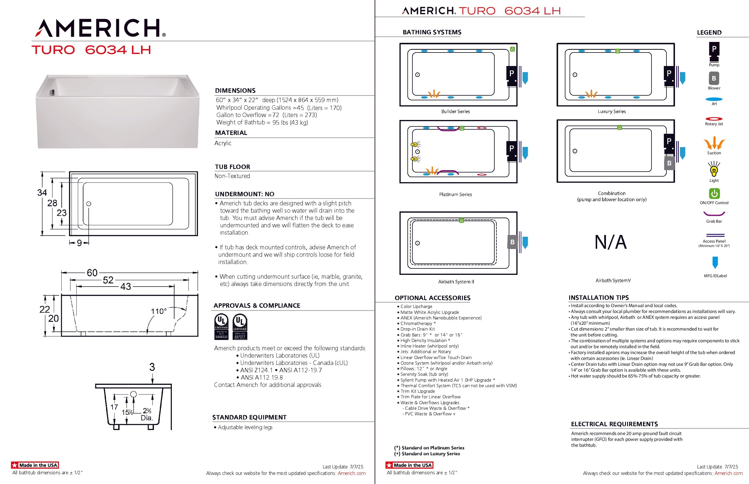 Americh Turo 6034 Left Hand - Tub Only Skirted Bathtub TO6034TL-WH