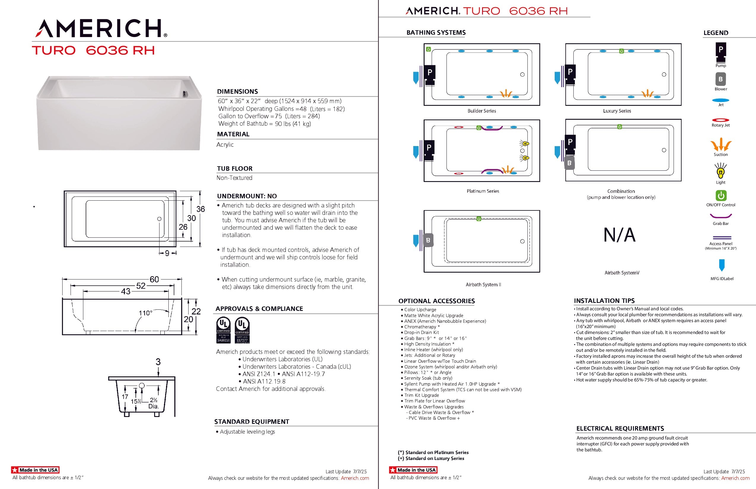 Americh Turo 6036 Right Hand - Tub Only Skirted Bathtub TO6036TR-WH