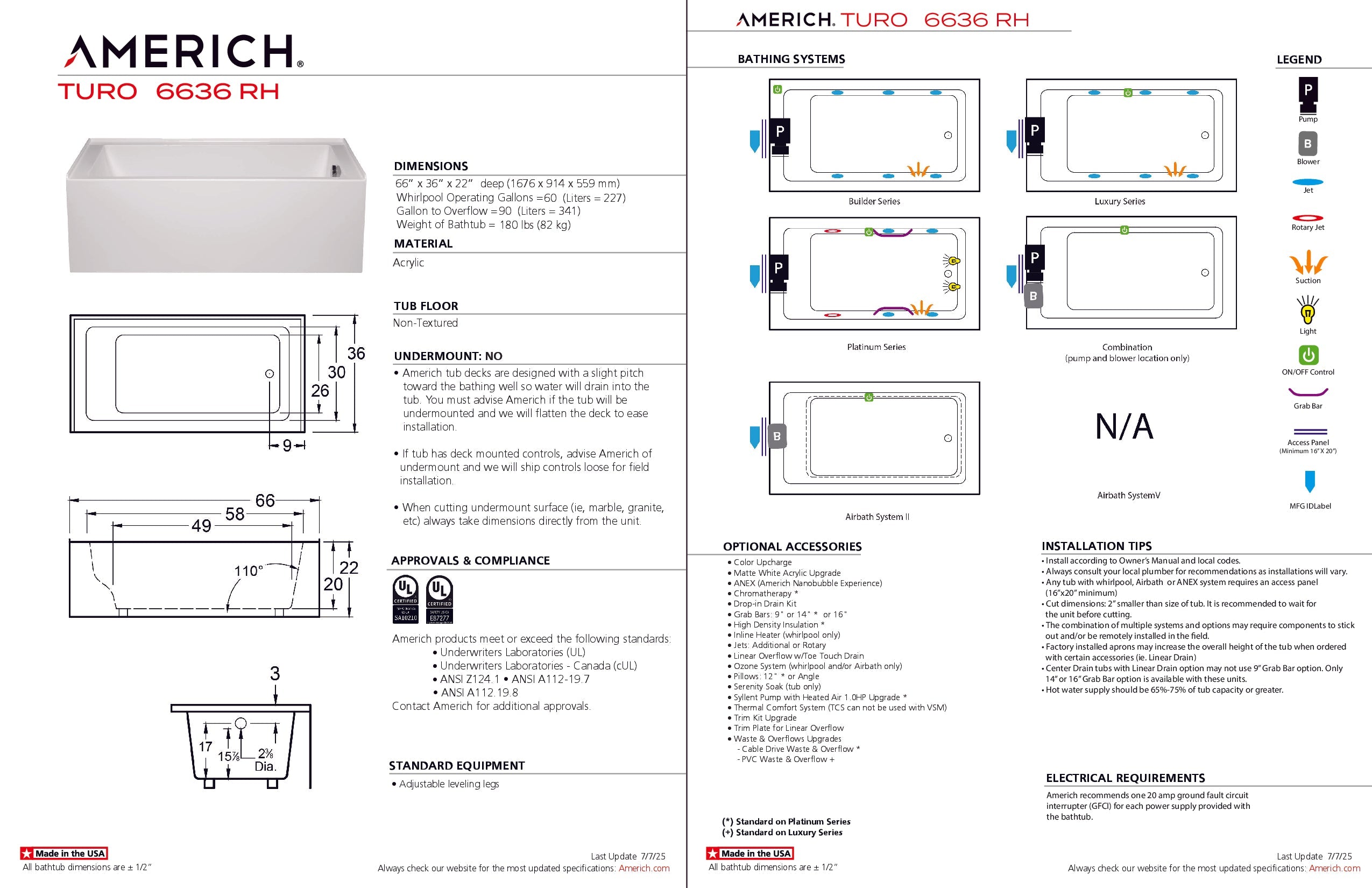 Americh Turo 6636 Right Hand - Luxury Series Skirted Bathtub TO6636LR-WH